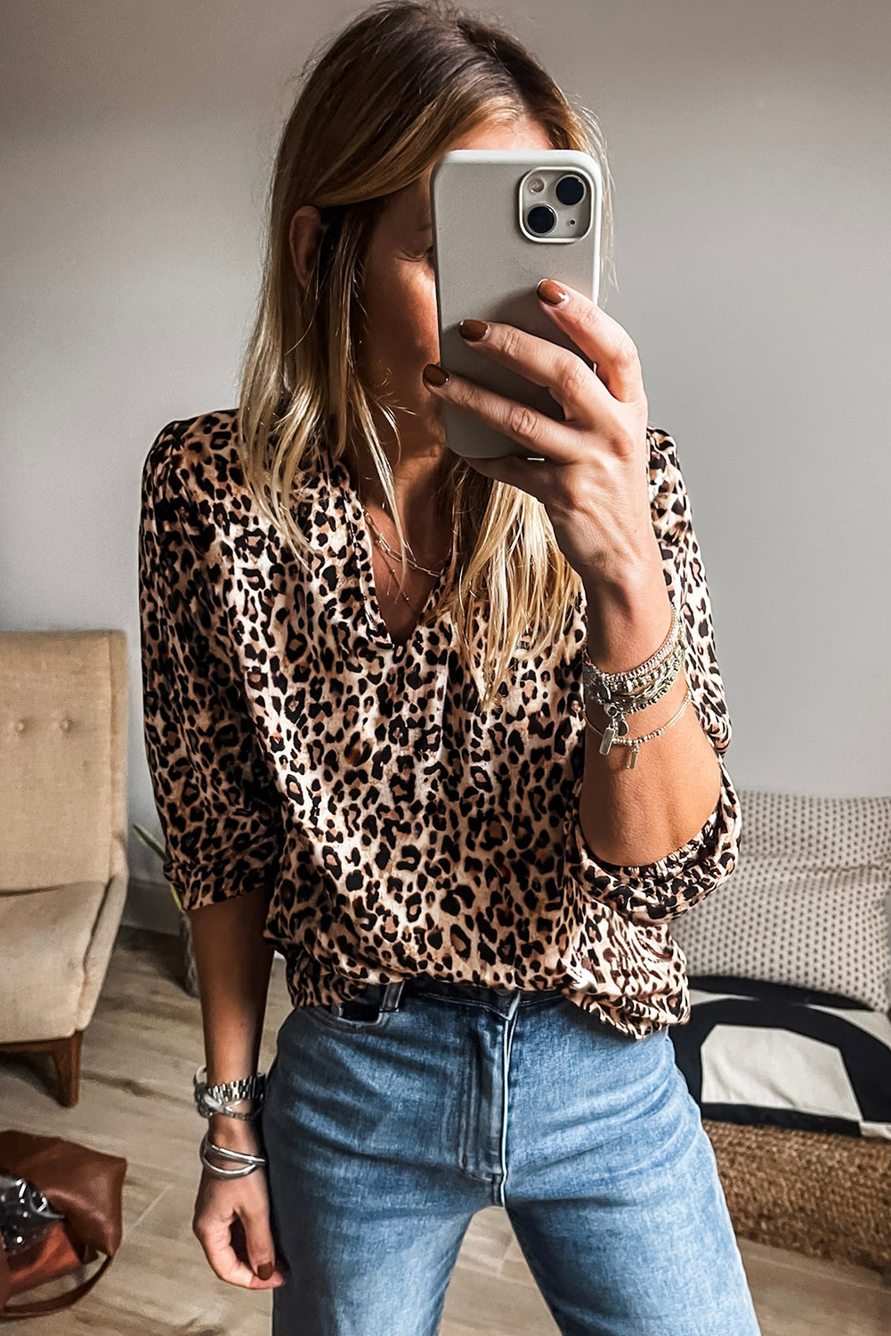 Stylish Apricot Leopard Print Top - Perfect for Daily Wear and Summer Outings - Detail View 3 Stylish Apricot Leopard Print Top - Perfect for Daily Wear and Summer Outings - Detail View 3
