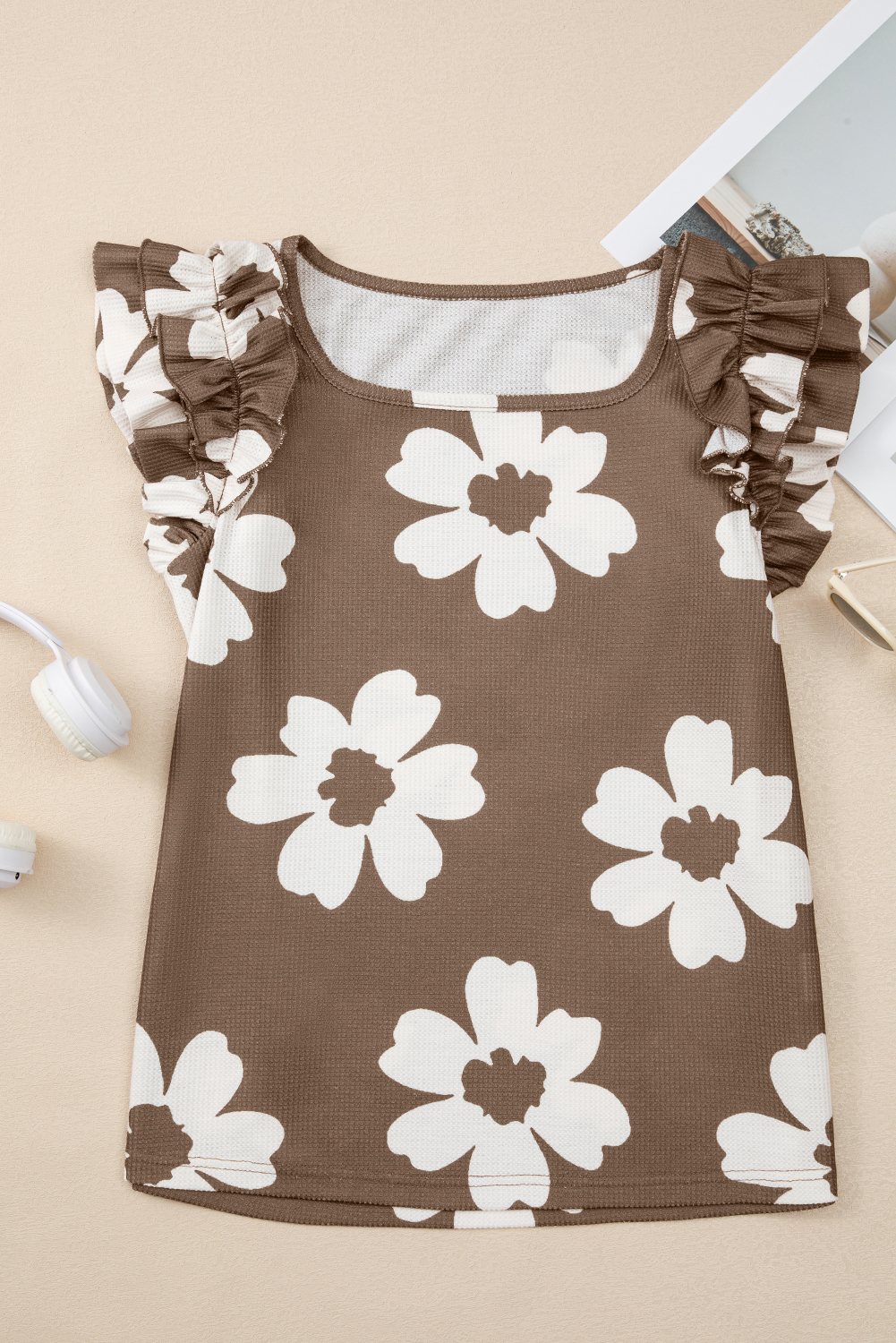 Stylish Square Neck Blouse in Brown – Perfect for Daily and Vacation Wear - Detail View 3 Stylish Square Neck Blouse in Brown – Perfect for Daily and Vacation Wear - Detail View 3
