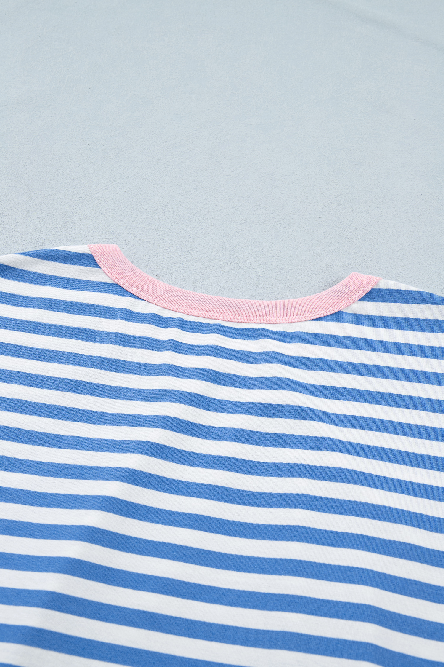 Women's Sky Blue Striped T-Shirt Dress – Casual Short Sleeve Shift Dress with Knot Detail - Detail View 10 Women's Sky Blue Striped T-Shirt Dress – Casual Short Sleeve Shift Dress with Knot Detail - Detail View 10