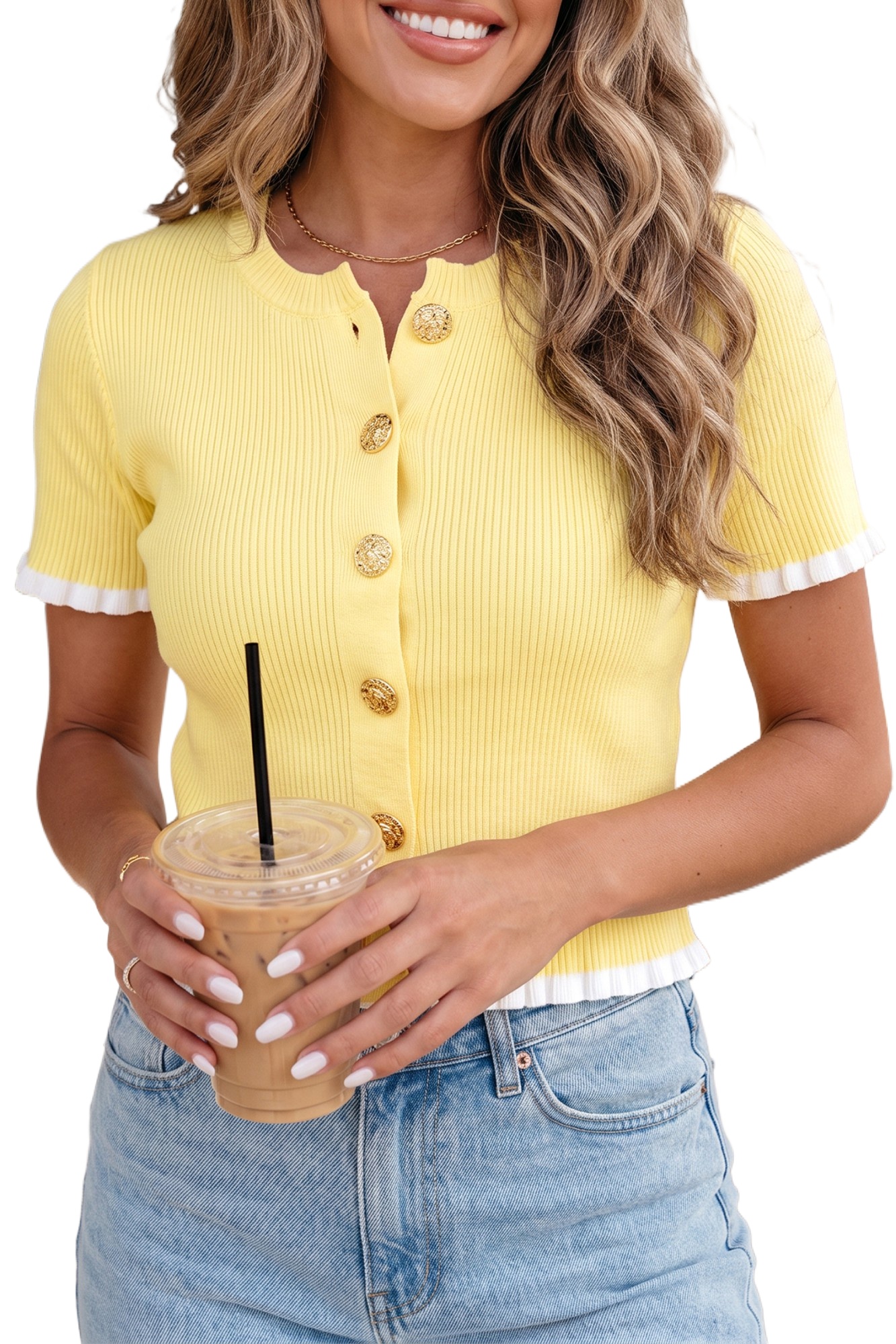 Women's Ribbed Knit Cardigan – Short Sleeve Summer Sweater - Main View Women's Ribbed Knit Cardigan – Short Sleeve Summer Sweater - Main View