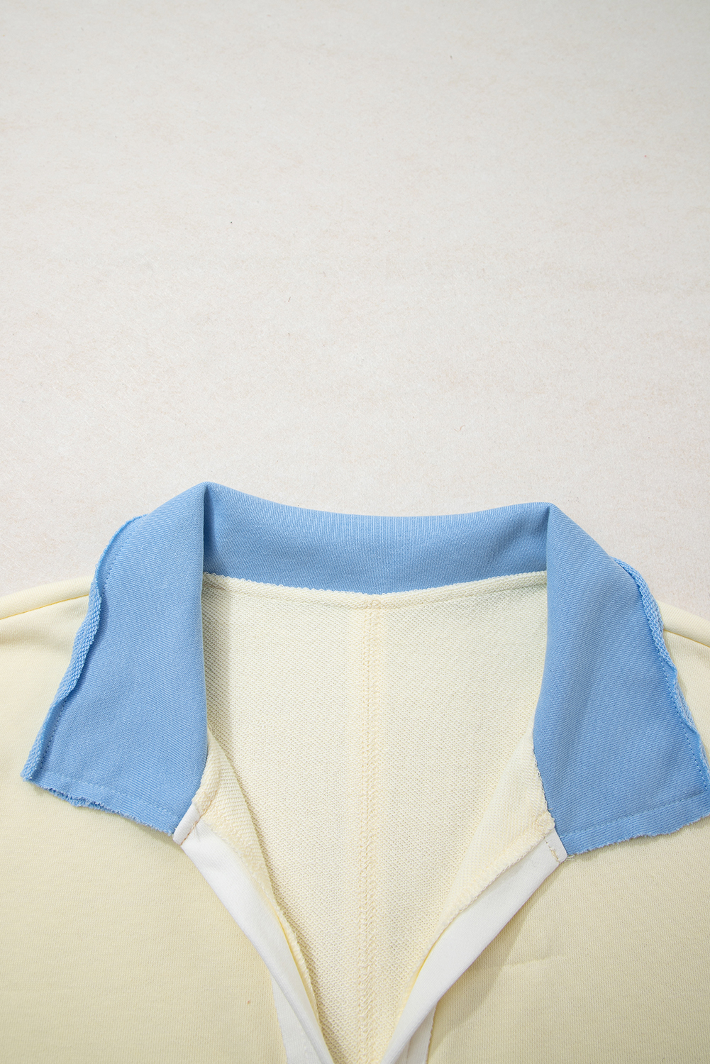 Casual Plus Size V Neck Pullover in Yellow Cream – Chic Color Block Design for Everyday Comfort - Detail View 9 Casual Plus Size V Neck Pullover in Yellow Cream – Chic Color Block Design for Everyday Comfort - Detail View 9