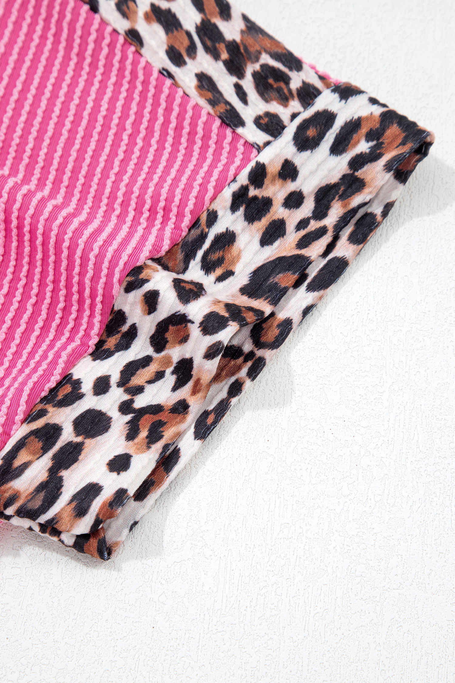 Summer Women's Sachet Pink Short Set – Leopard Print Trim, Ribbed 2 Piece Outfit, Casual Gift for Her - Detail View 8 Summer Women's Sachet Pink Short Set – Leopard Print Trim, Ribbed 2 Piece Outfit, Casual Gift for Her - Detail View 8