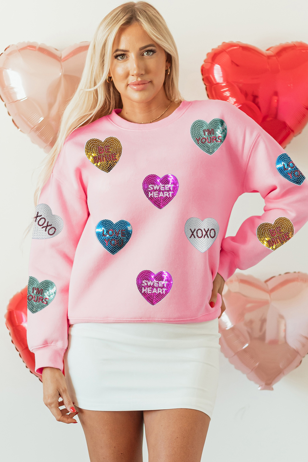 Casual Long Sleeve Pullover with Sparkling Heart Design - Perfect for Fall - Detail View 6 Casual Long Sleeve Pullover with Sparkling Heart Design - Perfect for Fall - Detail View 6