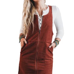 Women's Clay Corduroy Dress, Sleeveless Zip Front Pinafore - Main View