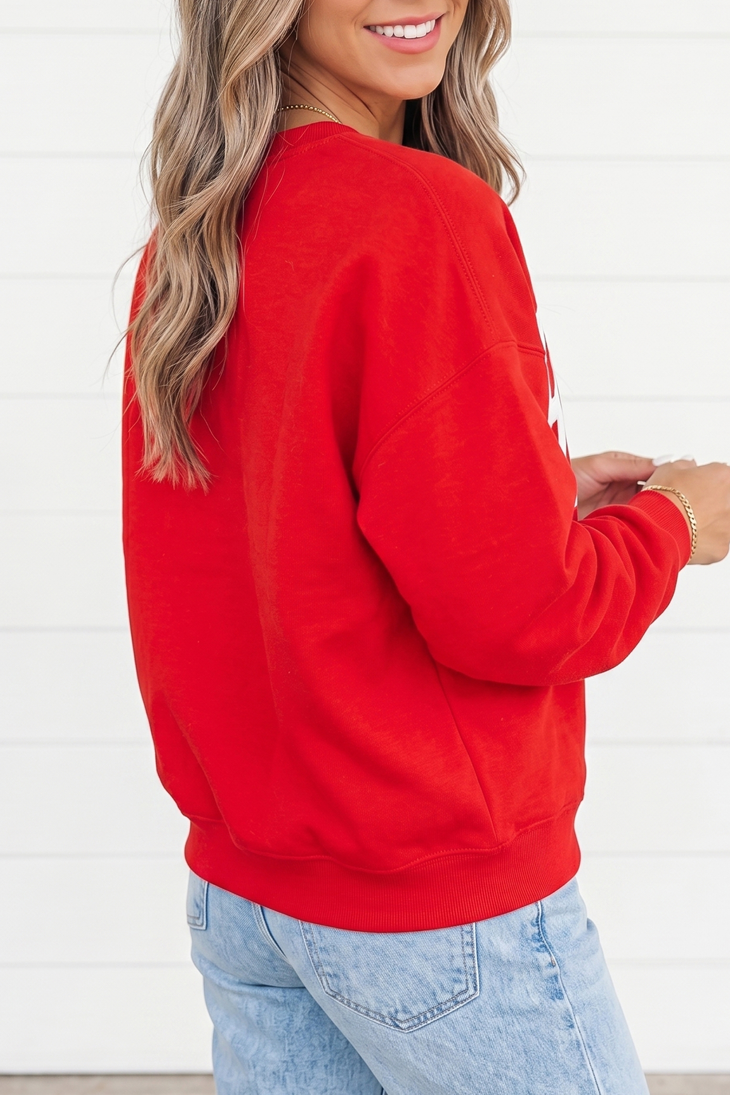 Fiery Red Slogan Sweatshirt, Casual Crewneck Pullover - Detail View 2 Fiery Red Slogan Sweatshirt, Casual Crewneck Pullover - Detail View 2