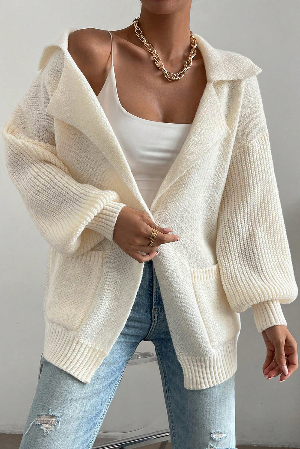 Women's Shift Silhouette Beige Cardigan – Versatile Autumn Office Style - Detail View 18 Women's Shift Silhouette Beige Cardigan – Versatile Autumn Office Style - Detail View 18