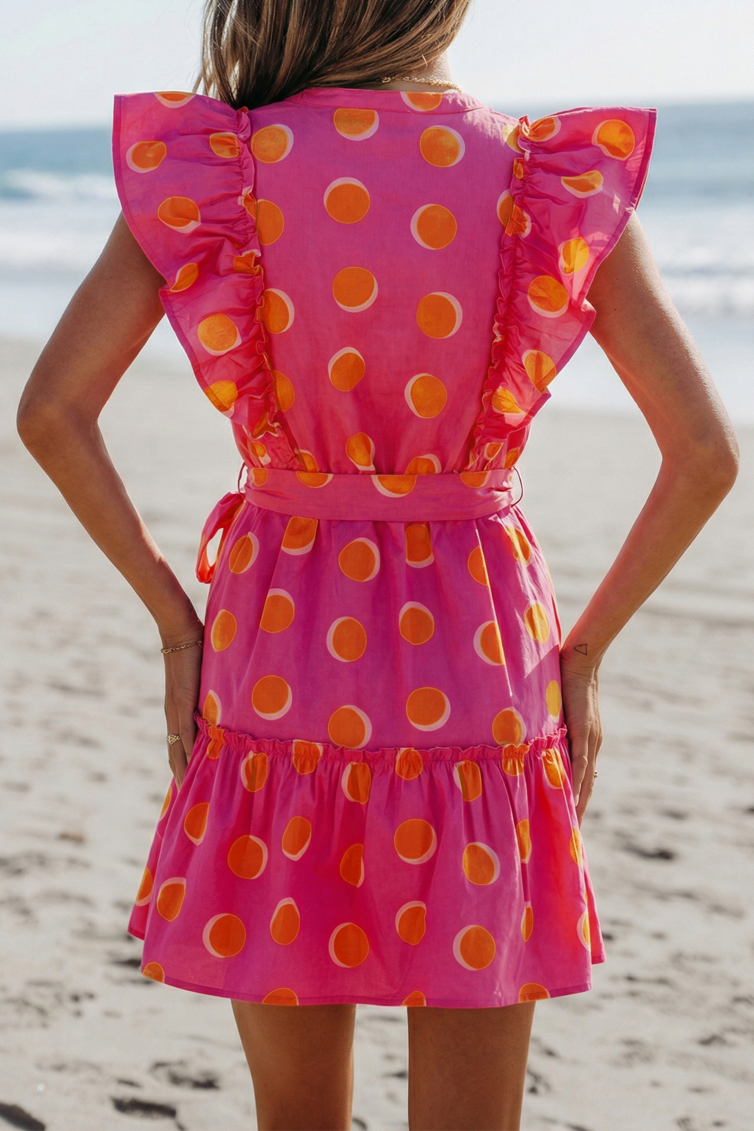Casual Rose Polka Dot Dress for Women – Tie Waist A-Line - Detail View 2 Casual Rose Polka Dot Dress for Women – Tie Waist A-Line - Detail View 2