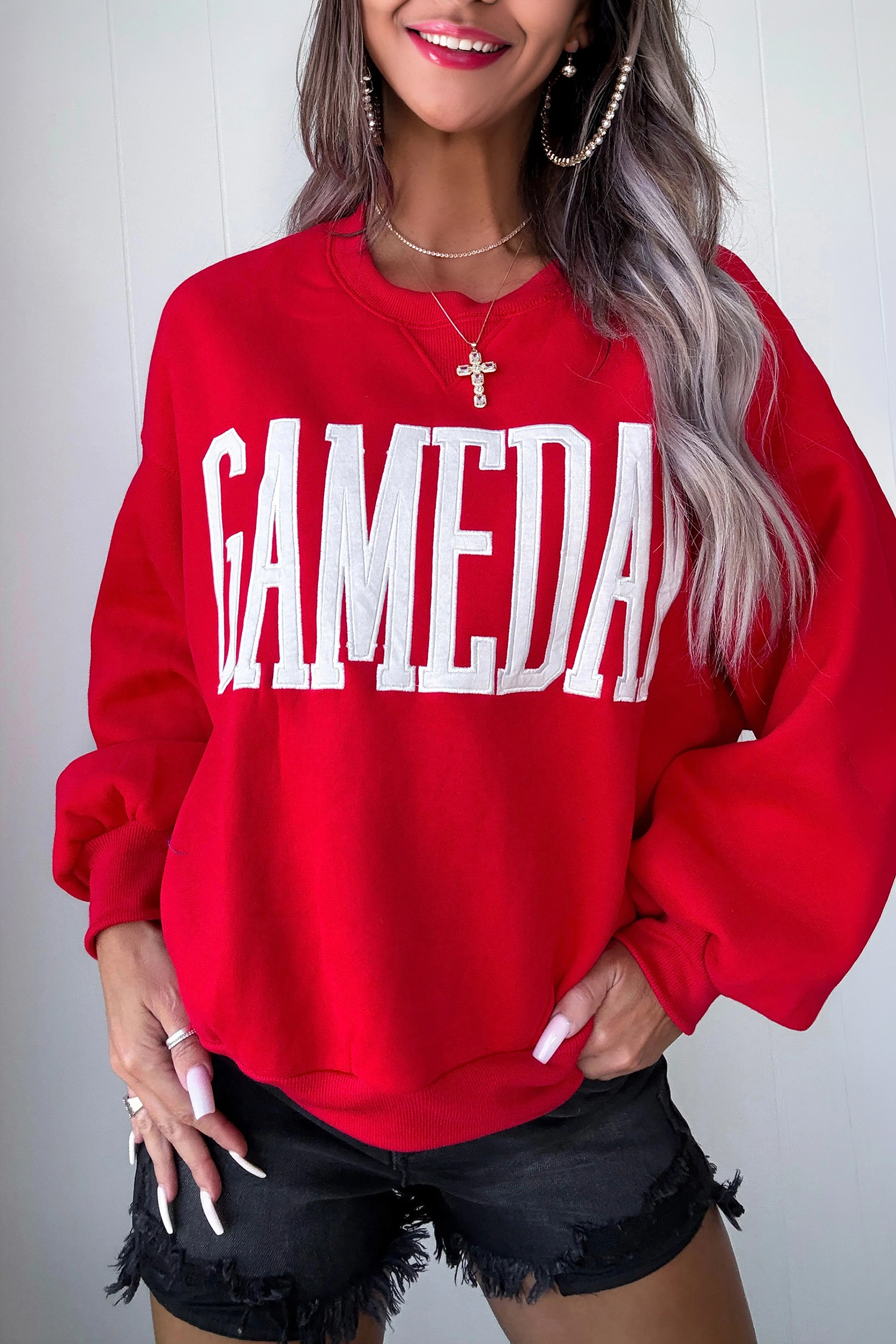 Women's Fall Gameday Pullover, Long Sleeve Round Neck Top - Detail View 3 Women's Fall Gameday Pullover, Long Sleeve Round Neck Top - Detail View 3