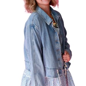 Women's Beau Blue Draw-Cord Hem Denim Jacket – Casual Light Wash Outerwear for Everyday Style - Main View