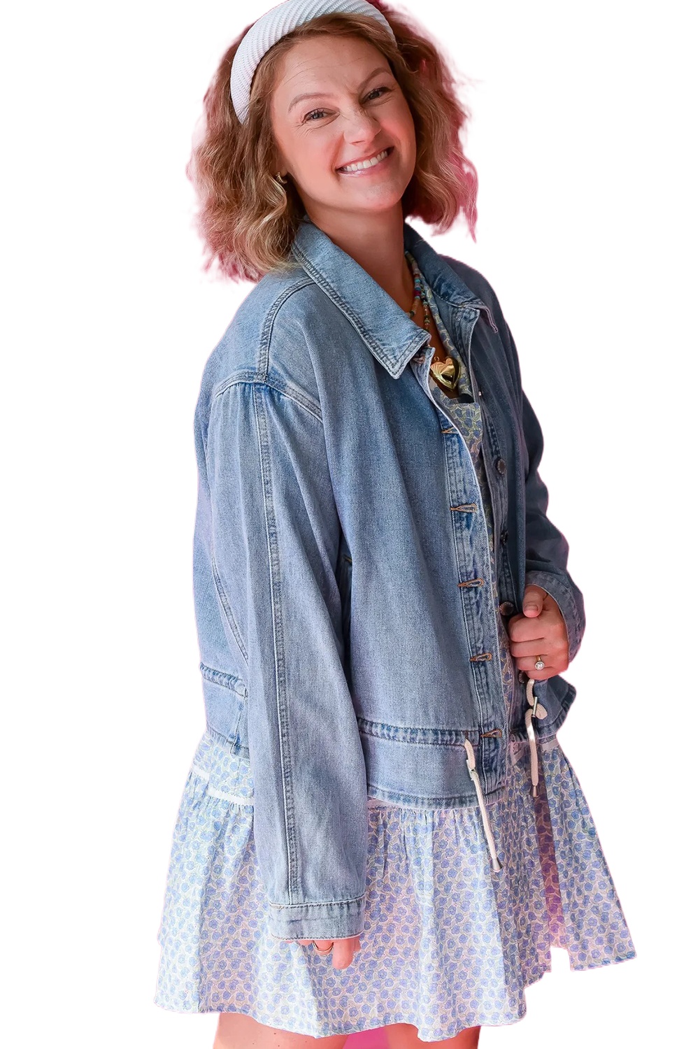 Women's Beau Blue Draw-Cord Hem Denim Jacket – Casual Light Wash Outerwear for Everyday Style - Main View Women's Beau Blue Draw-Cord Hem Denim Jacket – Casual Light Wash Outerwear for Everyday Style - Main View