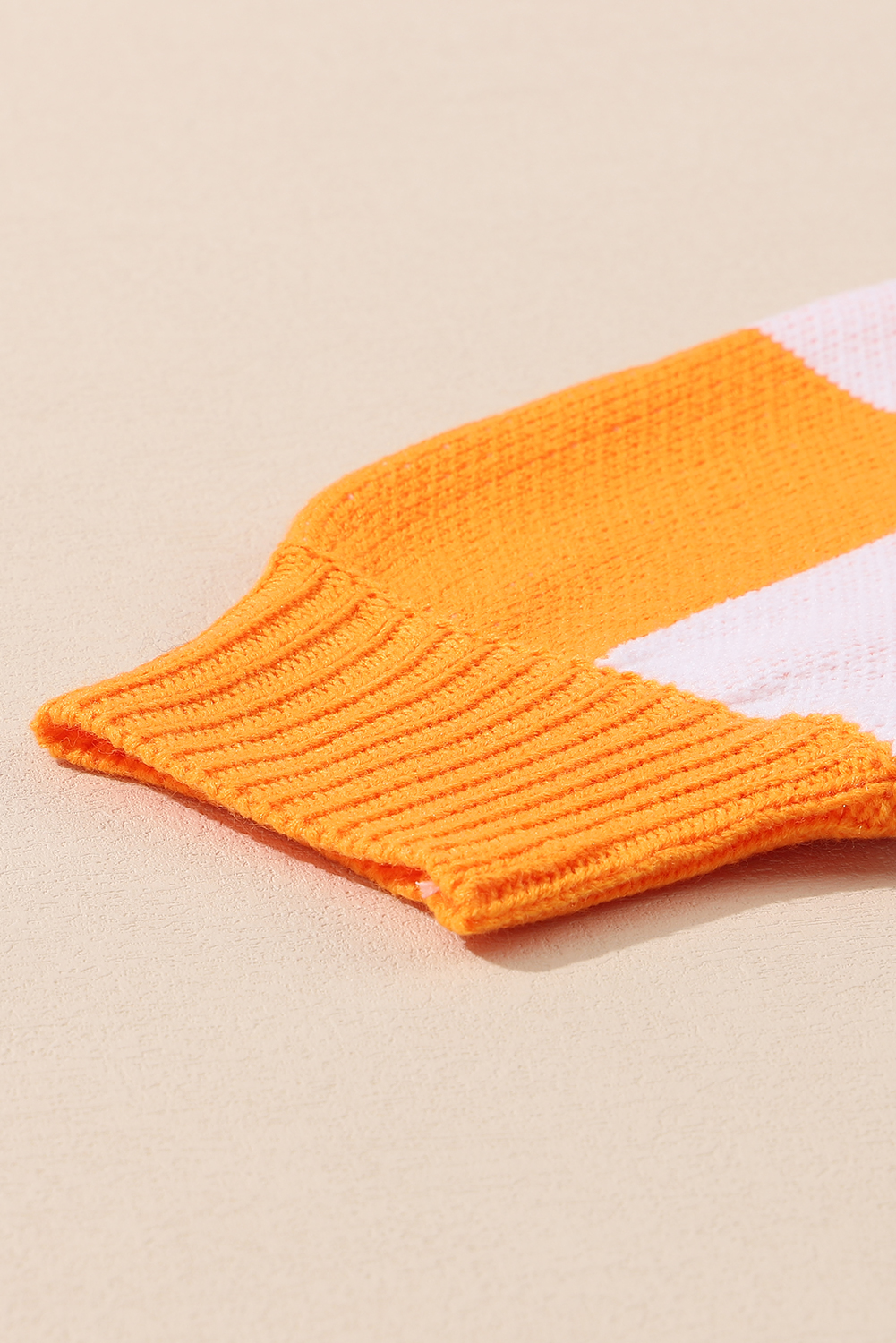Chic Orange Plaid Bishop Sleeve Sweater for Women – Effortless Autumn Elegance - Detail View 11 Chic Orange Plaid Bishop Sleeve Sweater for Women – Effortless Autumn Elegance - Detail View 11
