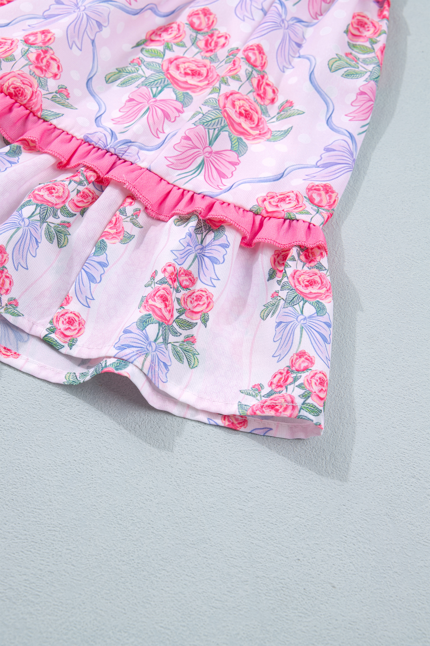 Women's Purple Floral Mini Dress – Sleeveless Tiered Ruffle Summer Shift Dress - Detail View 10 Women's Purple Floral Mini Dress – Sleeveless Tiered Ruffle Summer Shift Dress - Detail View 10