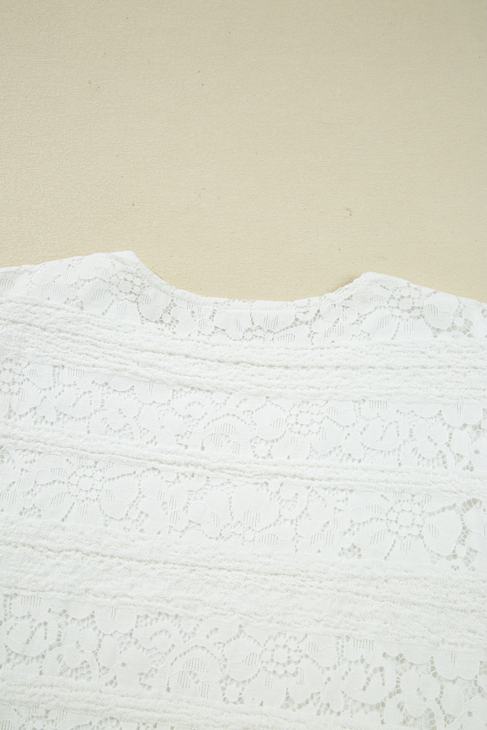 Women's White Lace Crochet Round Neck Puff Sleeve Shift Mini Dress - Elegant Casual Wear - Detail View 9 Women's White Lace Crochet Round Neck Puff Sleeve Shift Mini Dress - Elegant Casual Wear - Detail View 9