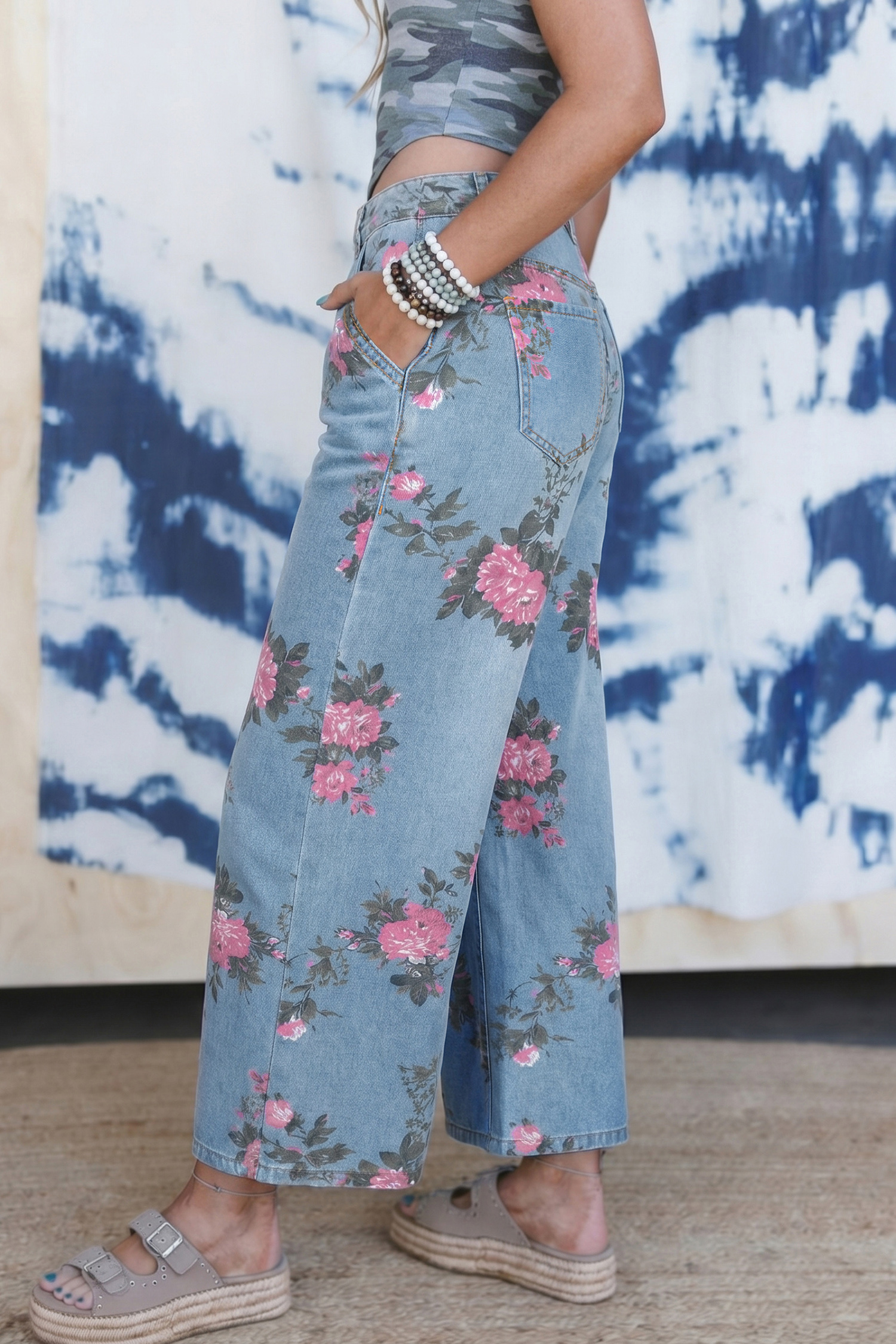 Sky Blue Floral Print Bootcut Jeans for Teens & Adults – Versatile Denim Gift for Any Season - Detail View 6 Sky Blue Floral Print Bootcut Jeans for Teens & Adults – Versatile Denim Gift for Any Season - Detail View 6