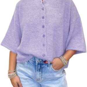 Women's Lavendula Boxy Knit Cardigan – Stylish 3/4 Sleeve Sweater for Casual Daily Wear - Main View