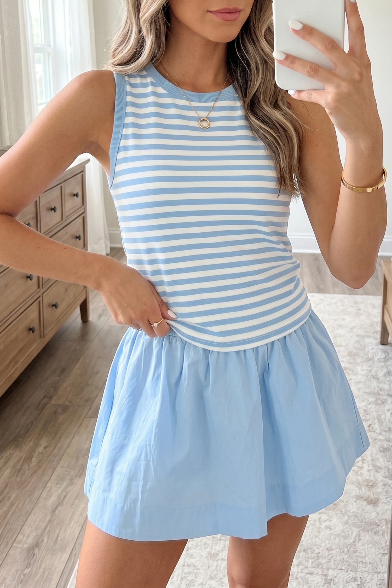 Women's Striped Tank and High Waist Mini Skort Set - Detail View 7 Women's Striped Tank and High Waist Mini Skort Set - Detail View 7