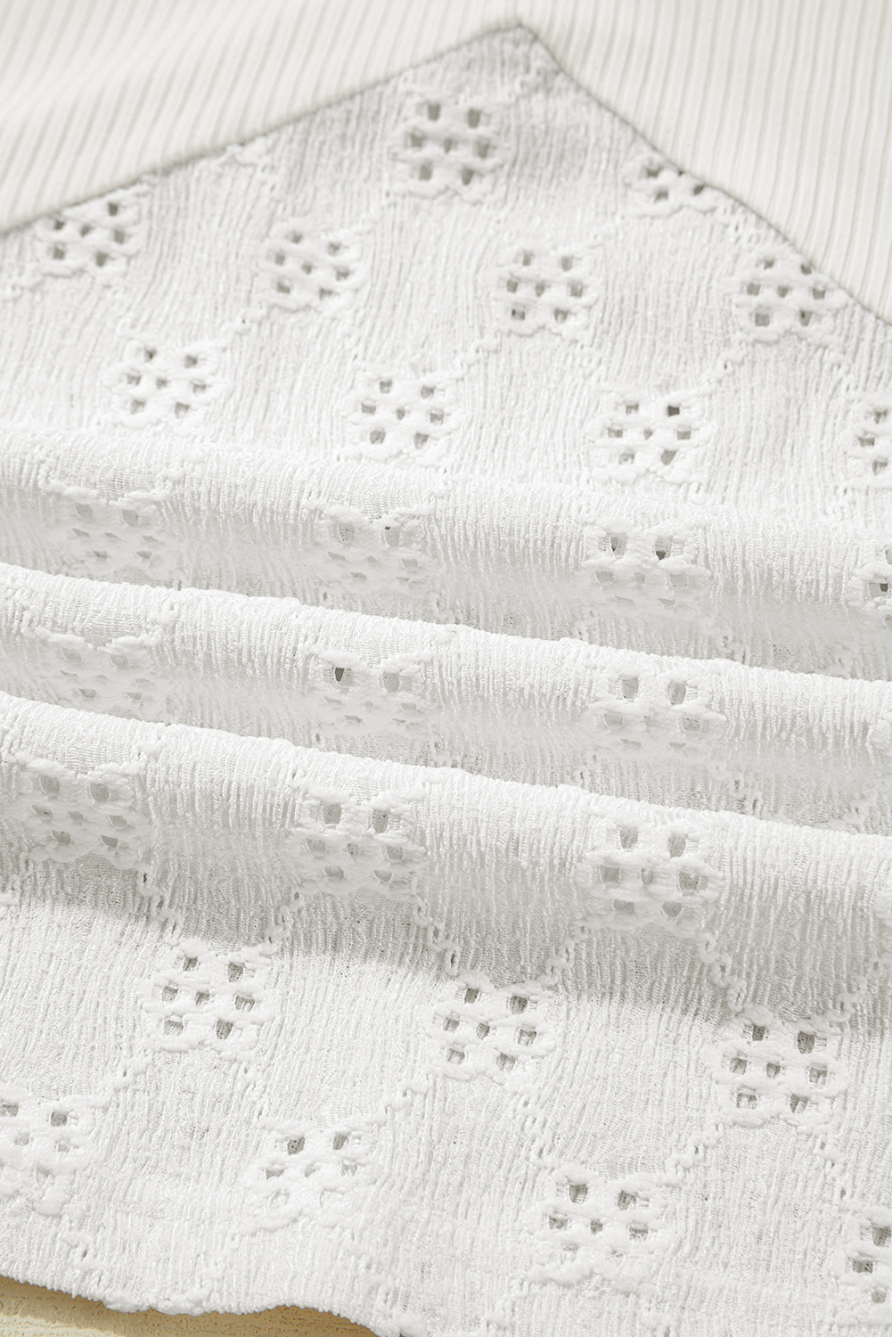 Women's Top, White Top, V Neck, Long Sleeve, Patchwork, Embroidery, Casual Style, Daily Wear, Ribbed Fabric, Comfortable, Shift Silhouette, Spring Fashion, Elegant Design, Versatile, Everyday Wear - Detail View 16 Women's Top, White Top, V Neck, Long Sleeve, Patchwork, Embroidery, Casual Style, Daily Wear, Ribbed Fabric, Comfortable, Shift Silhouette, Spring Fashion, Elegant Design, Versatile, Everyday Wear - Detail View 16