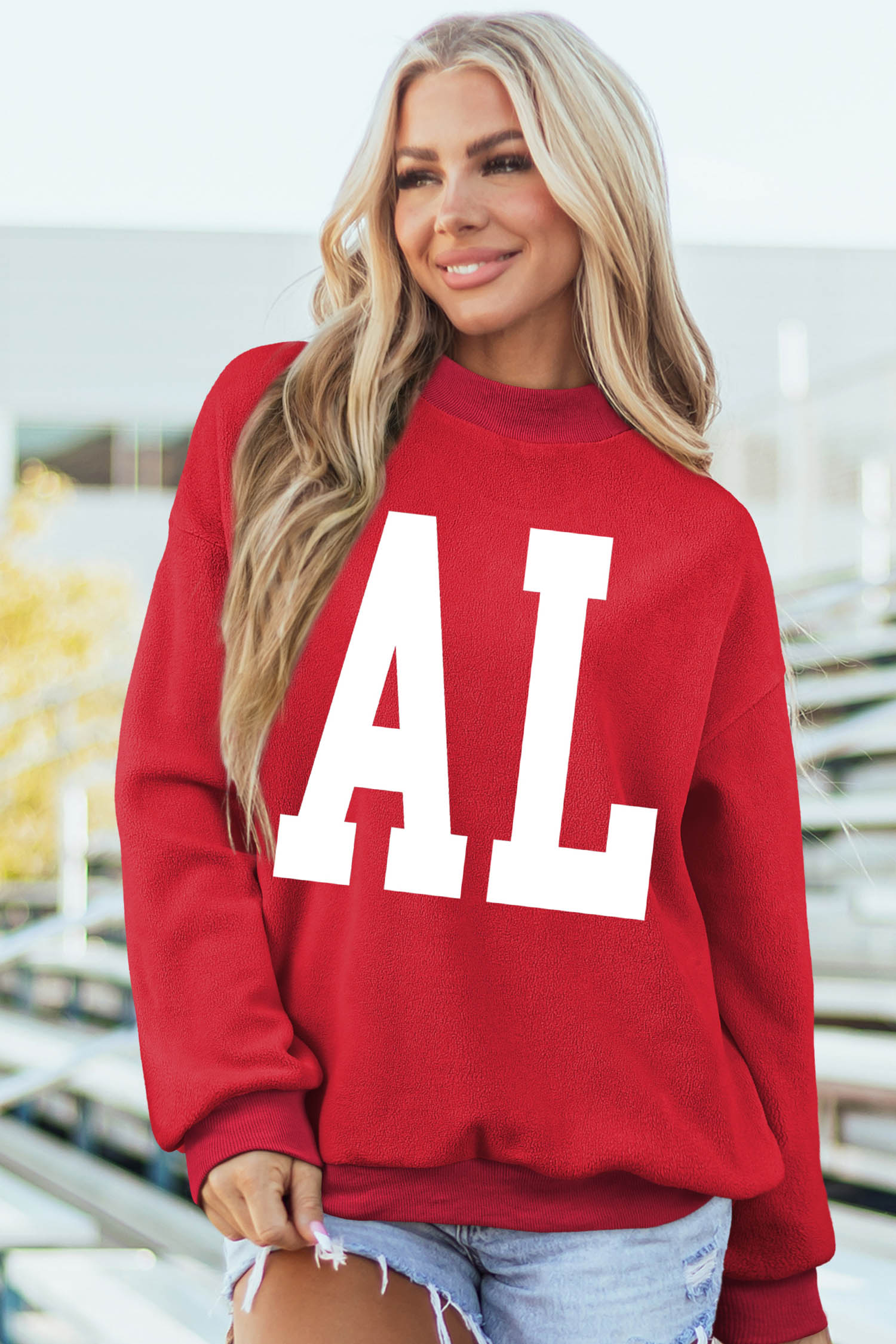Women's Alabama Letter Print Baggy Mock Neck Sweatshirt - Detail View 9 Women's Alabama Letter Print Baggy Mock Neck Sweatshirt - Detail View 9