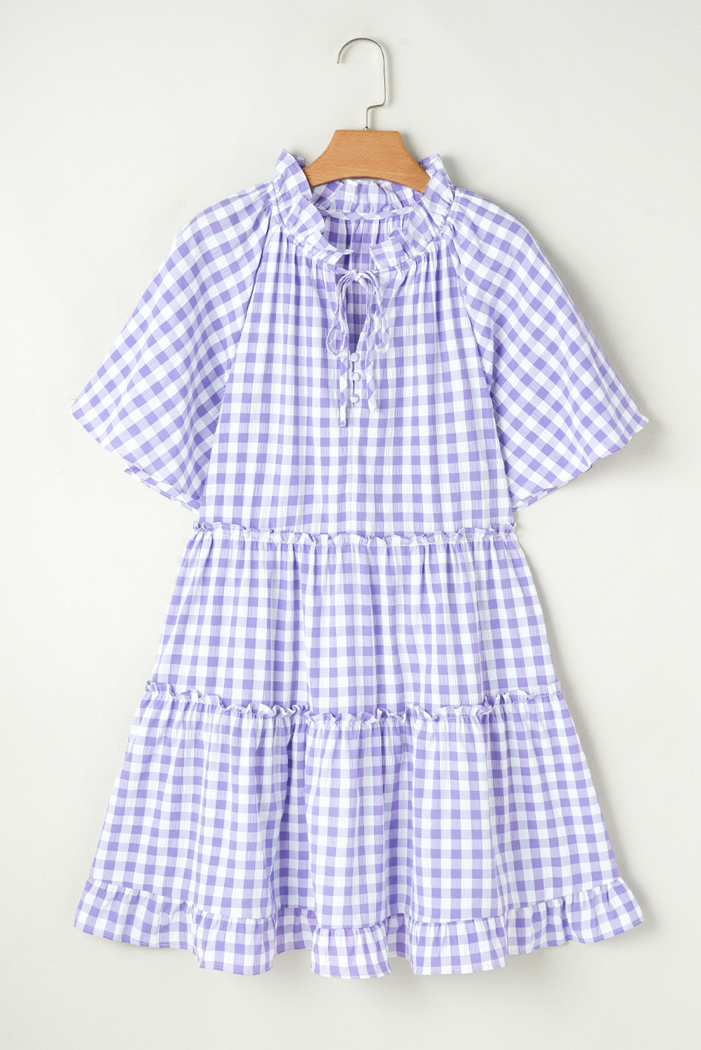 Chic Lavendula Plaid Mini Dress with Ruffled Trim and Relaxed Fit - Detail View 6 Chic Lavendula Plaid Mini Dress with Ruffled Trim and Relaxed Fit - Detail View 6