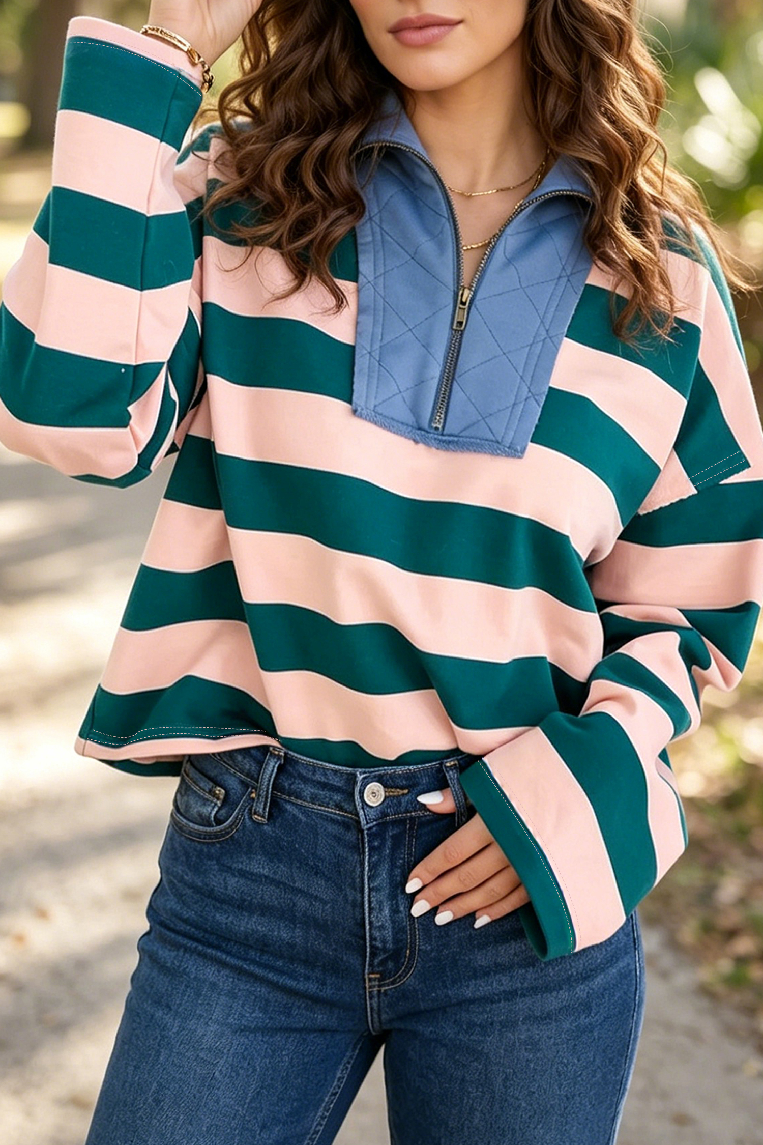 Women's Casual Striped Pullover, Comfortable Long Sleeve Shirt - Detail View 6 Women's Casual Striped Pullover, Comfortable Long Sleeve Shirt - Detail View 6