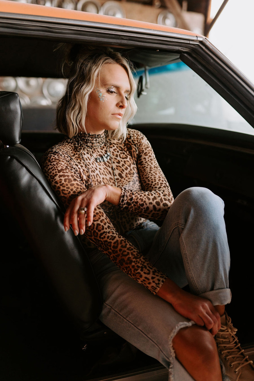 Women's Brown Leopard Smocked Neck Mesh Long Sleeve Bodysuit - Chic & Trendy - Detail View 9 Women's Brown Leopard Smocked Neck Mesh Long Sleeve Bodysuit - Chic & Trendy - Detail View 9