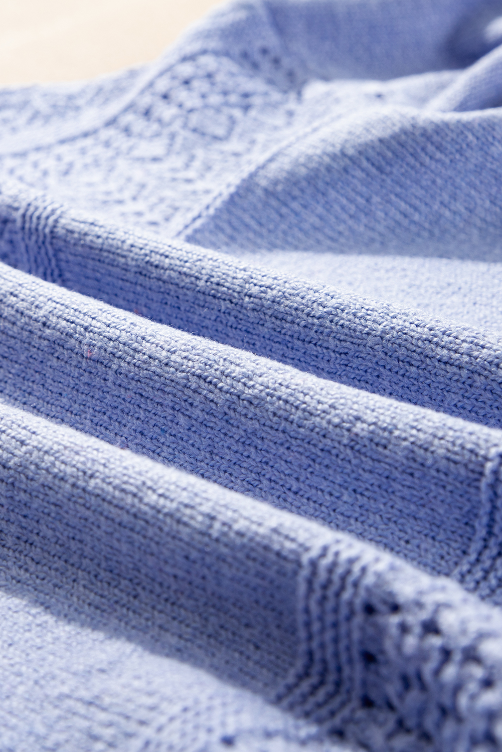 Chic and Casual Sky Blue Sweater - V Neck with Unique Eyelet Design - Detail View 18 Chic and Casual Sky Blue Sweater - V Neck with Unique Eyelet Design - Detail View 18