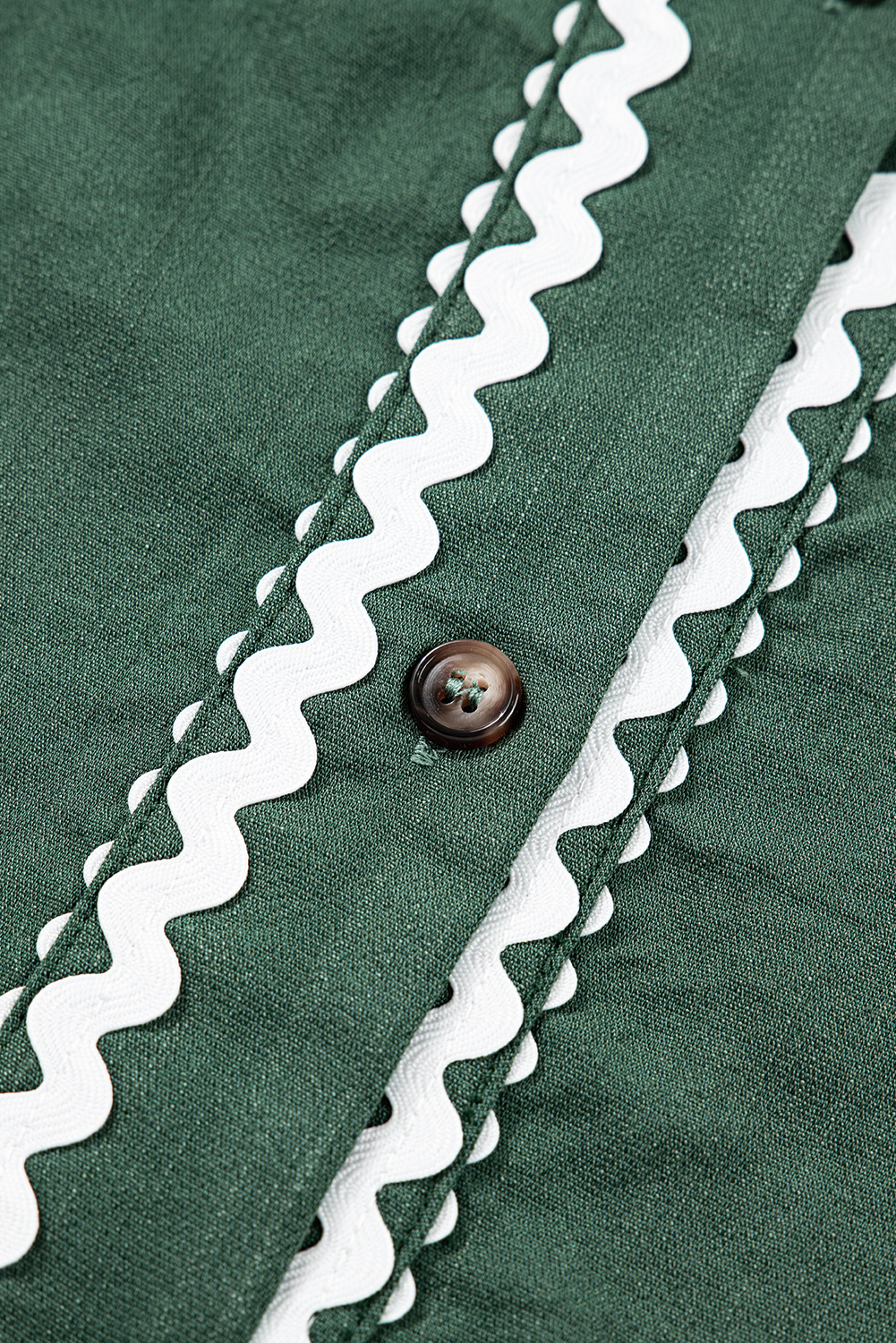 Canton Contrast Ricrac Trim Button V Neck Knotted Bracelet Sleeve Shift Dress for Women - Detail View 9 Canton Contrast Ricrac Trim Button V Neck Knotted Bracelet Sleeve Shift Dress for Women - Detail View 9