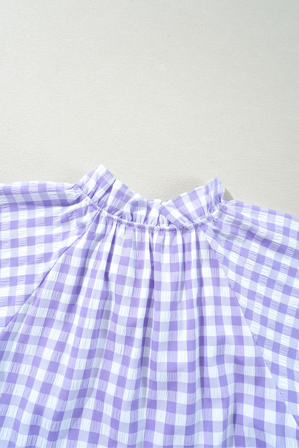 Women's Lavendula Plaid Ruffle Wide Short Sleeve Babydoll Mini Dress - Detail View 9 Women's Lavendula Plaid Ruffle Wide Short Sleeve Babydoll Mini Dress - Detail View 9