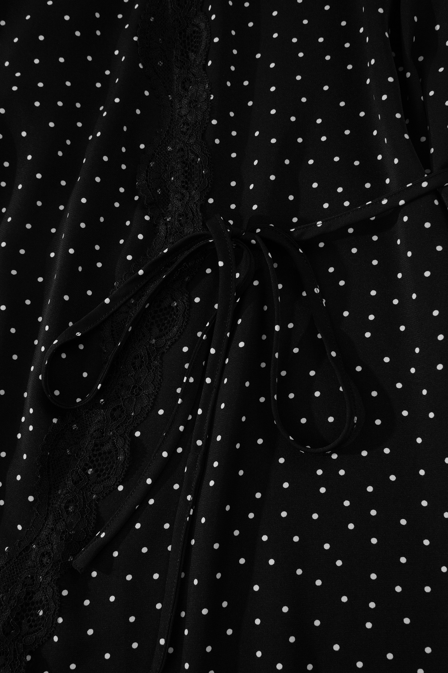 Women's Black Polka Dot Mini Dress – Short Sleeve Lace Trim Wrap Dress for Casual Summer Wear - Detail View 10 Women's Black Polka Dot Mini Dress – Short Sleeve Lace Trim Wrap Dress for Casual Summer Wear - Detail View 10
