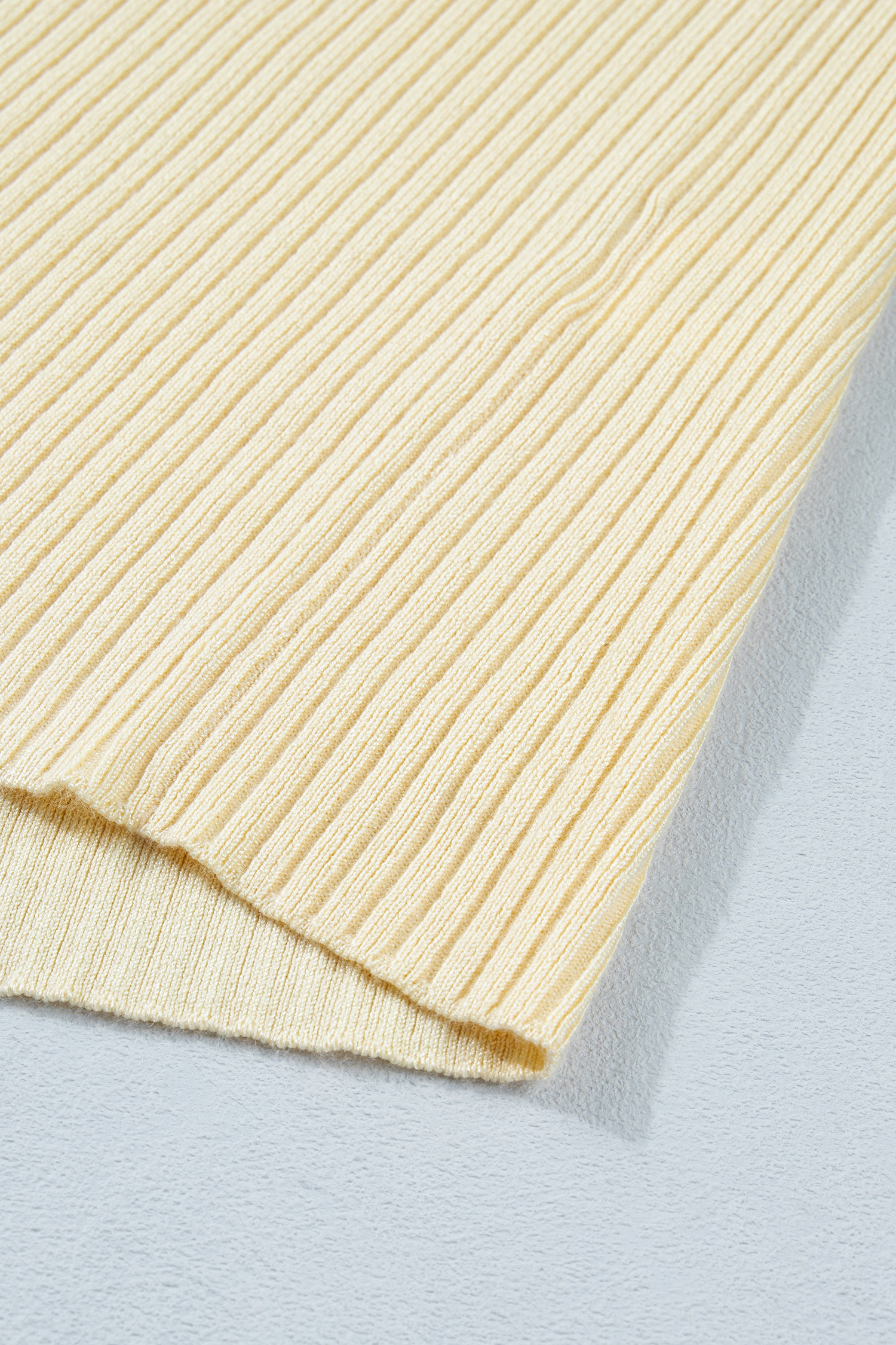 Stylish Women's Short Sleeve Ribbed Knit Top – Versatile Apricot V-Neck Sweater for Everyday Outfits - Detail View 6 Stylish Women's Short Sleeve Ribbed Knit Top – Versatile Apricot V-Neck Sweater for Everyday Outfits - Detail View 6