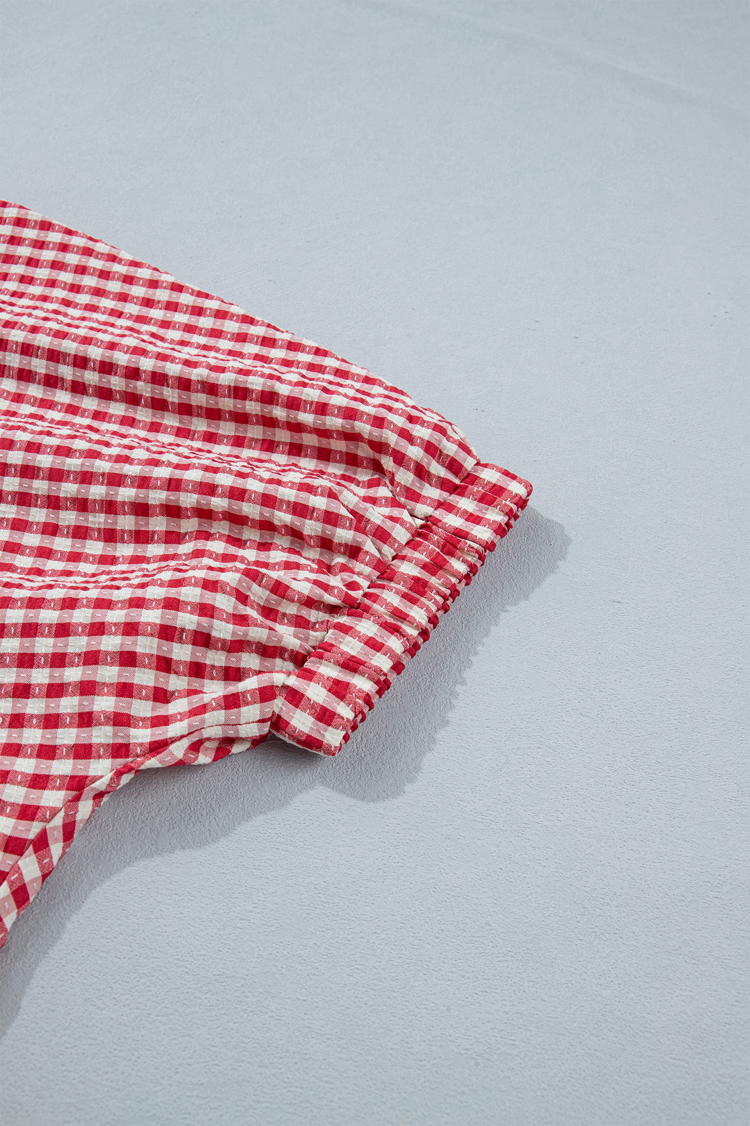 Women's Summer Plaid Blouse with Colorblock Trim – Short Sleeve Shift Top for Casual Outings - Detail View 8 Women's Summer Plaid Blouse with Colorblock Trim – Short Sleeve Shift Top for Casual Outings - Detail View 8
