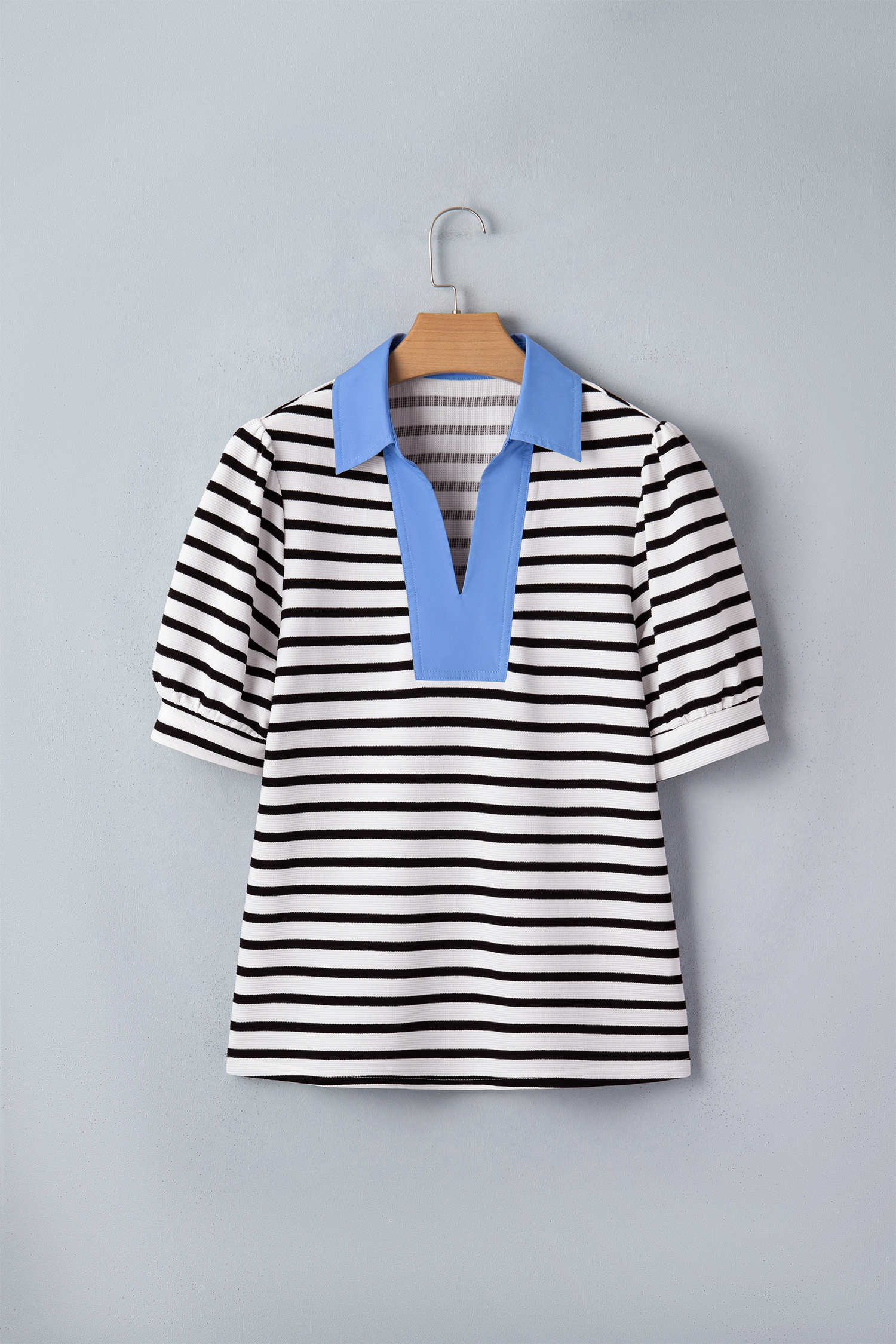 Women's Casual Striped Shift Top – Short Puff Sleeve Summer Blouse, Stylish Gift for Her - Detail View 3 Women's Casual Striped Shift Top – Short Puff Sleeve Summer Blouse, Stylish Gift for Her - Detail View 3
