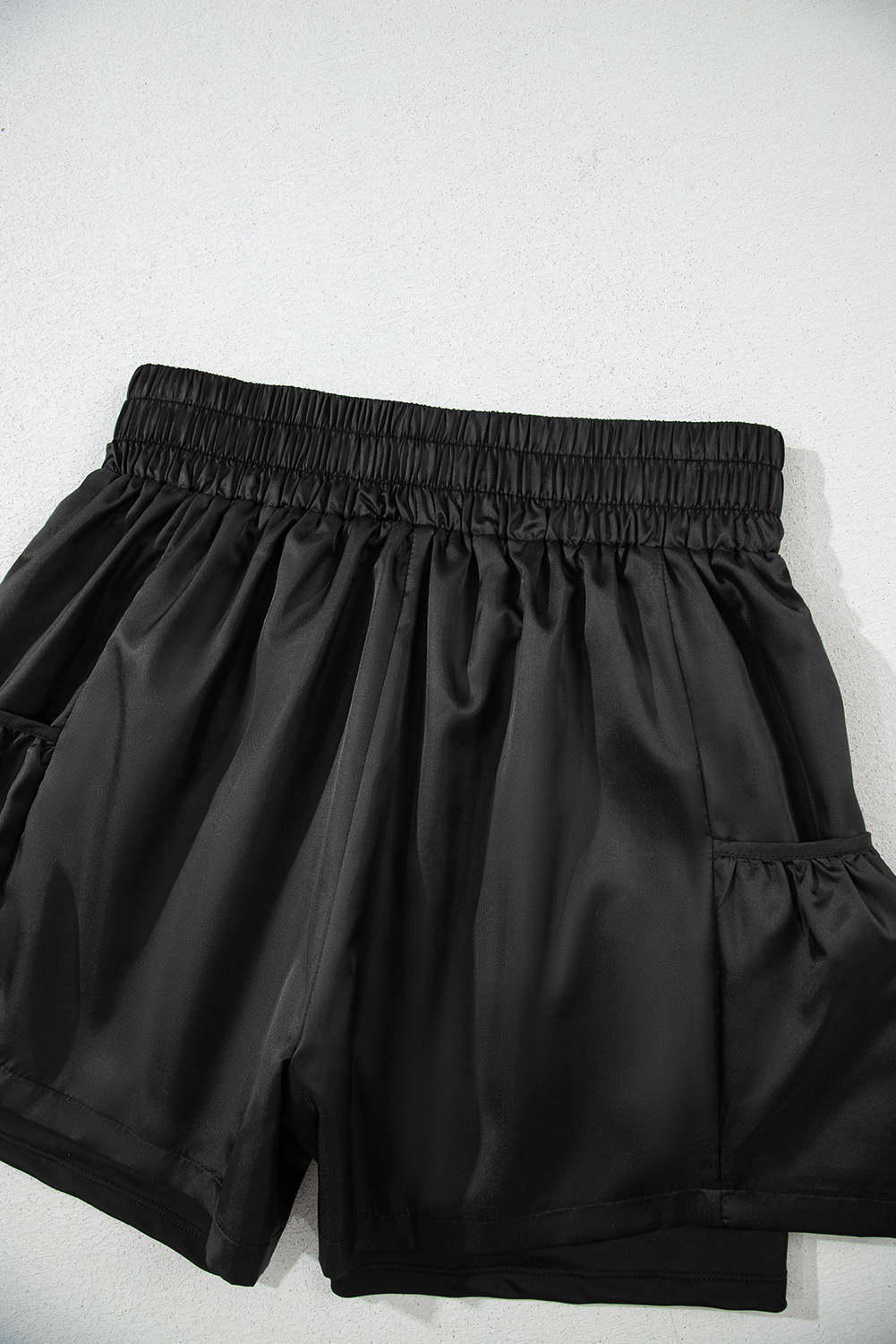 Women's Black Elastic High Waist Pocketed Casual Shorts for Summer - Detail View 9 Women's Black Elastic High Waist Pocketed Casual Shorts for Summer - Detail View 9