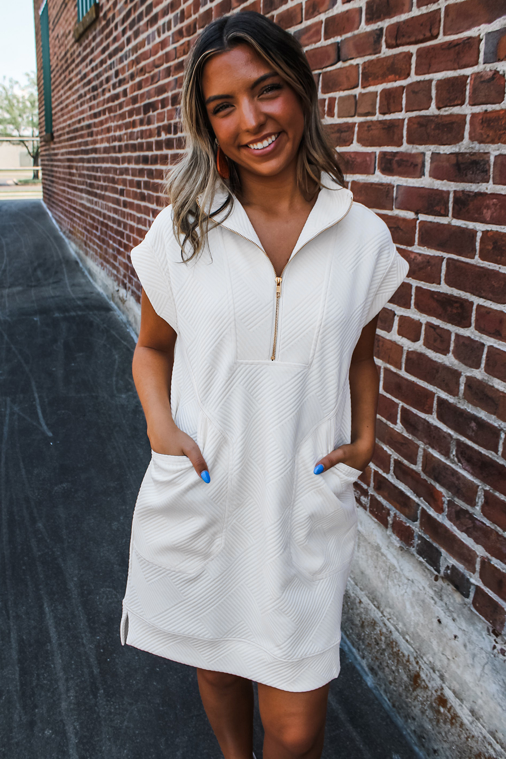 Versatile Summer Dress for Women - Short Sleeve Collared Mini Dress with Side Pockets - Detail View 3 Versatile Summer Dress for Women - Short Sleeve Collared Mini Dress with Side Pockets - Detail View 3