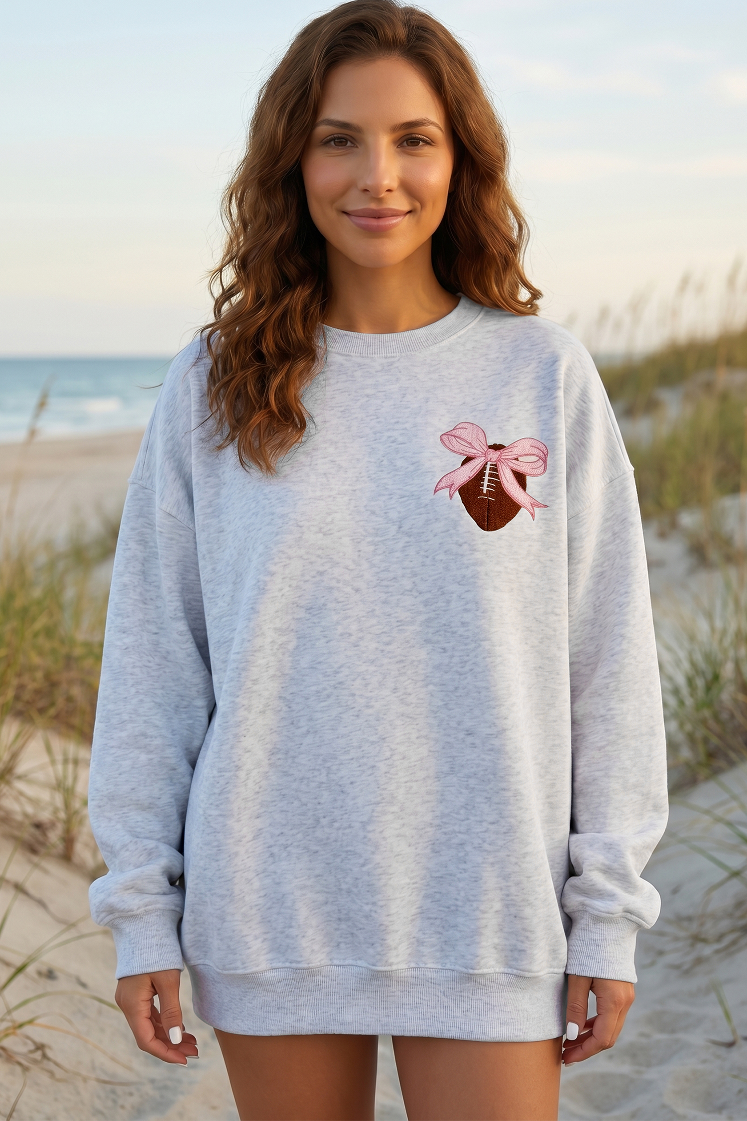 Embroidered Football Pullover, Women's Fall Casual Sporty Top - Detail View 3 Embroidered Football Pullover, Women's Fall Casual Sporty Top - Detail View 3