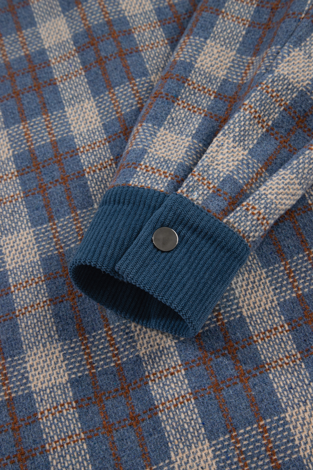 Women's Gray Plaid Corduroy Patchwork Collared Zip-Up Snap Button Jacket for Fall - Detail View 9 Women's Gray Plaid Corduroy Patchwork Collared Zip-Up Snap Button Jacket for Fall - Detail View 9