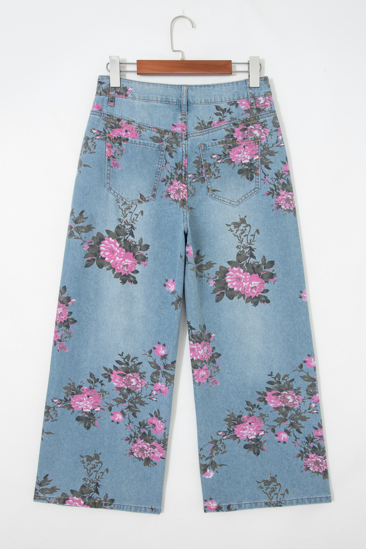 Sky Blue Floral Print Bootcut Jeans for Women – Casual All-Season Denim with Natural Waist - Detail View 13 Sky Blue Floral Print Bootcut Jeans for Women – Casual All-Season Denim with Natural Waist - Detail View 13