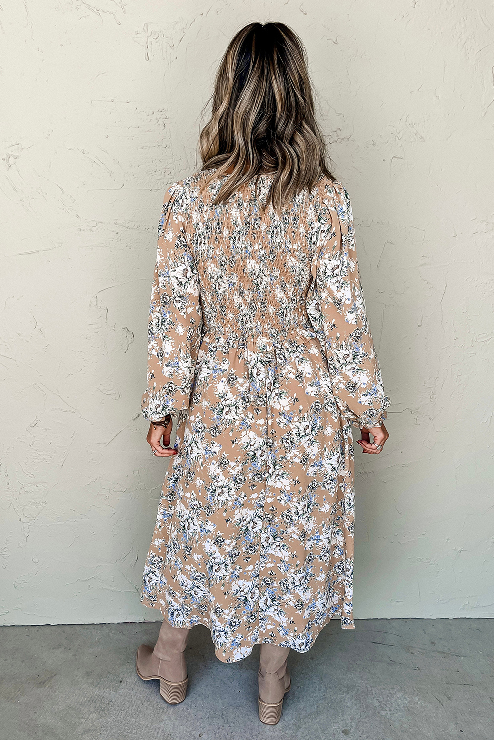 Romantic Khaki Floral Print A-Line Maxi Dress - Ideal for Spring and Vacation Wear - Detail View 3 Romantic Khaki Floral Print A-Line Maxi Dress - Ideal for Spring and Vacation Wear - Detail View 3