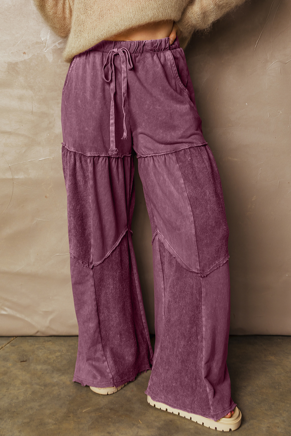 Versatile Women's Wide Leg Patchwork Drawstring Pants in Wild Ginger – Perfect for Daily Outings - Detail View 6 Versatile Women's Wide Leg Patchwork Drawstring Pants in Wild Ginger – Perfect for Daily Outings - Detail View 6