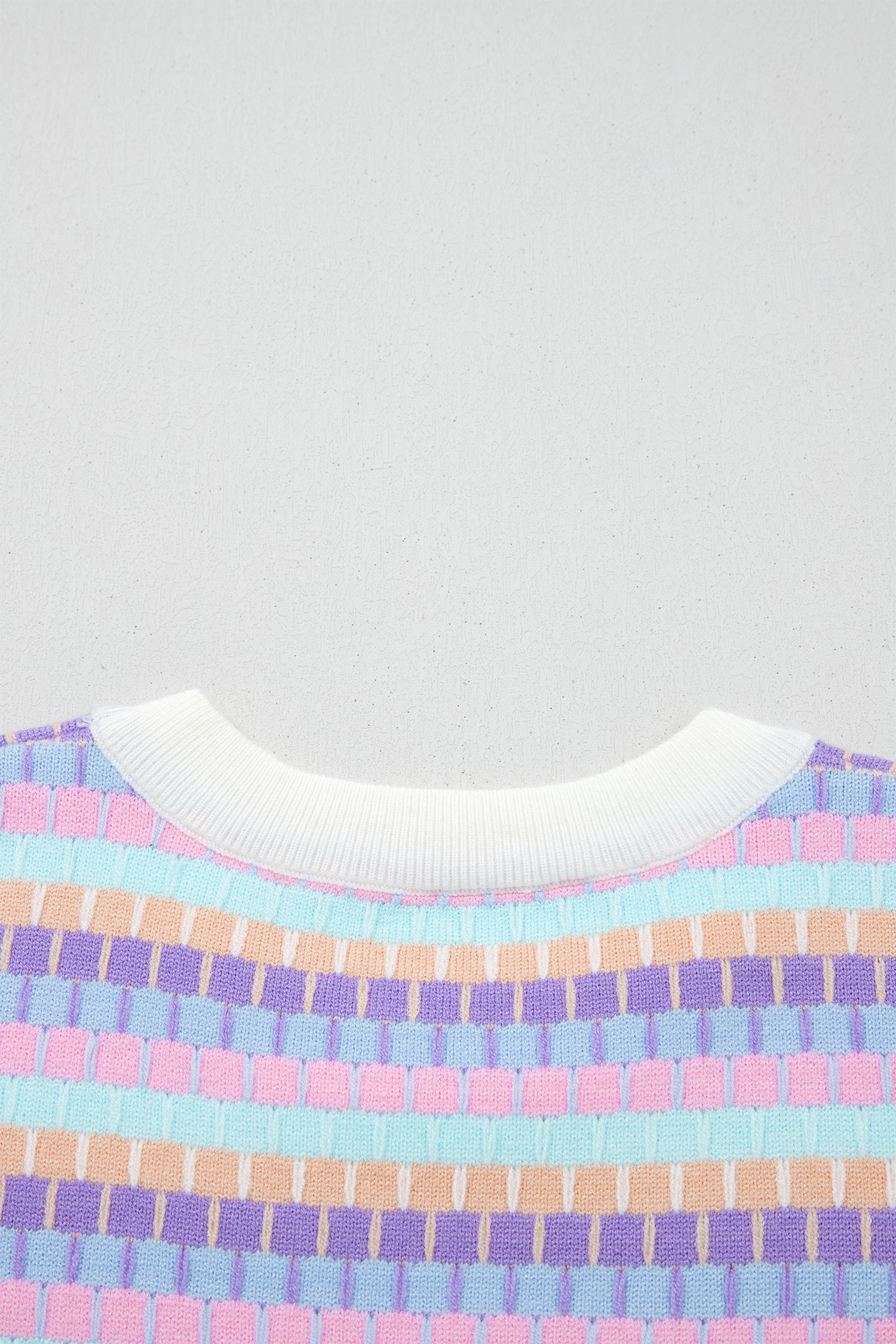 Women's Abstract Striped Knit Sweater – Short Sleeve Round Neck Casual Summer Top - Detail View 7 Women's Abstract Striped Knit Sweater – Short Sleeve Round Neck Casual Summer Top - Detail View 7