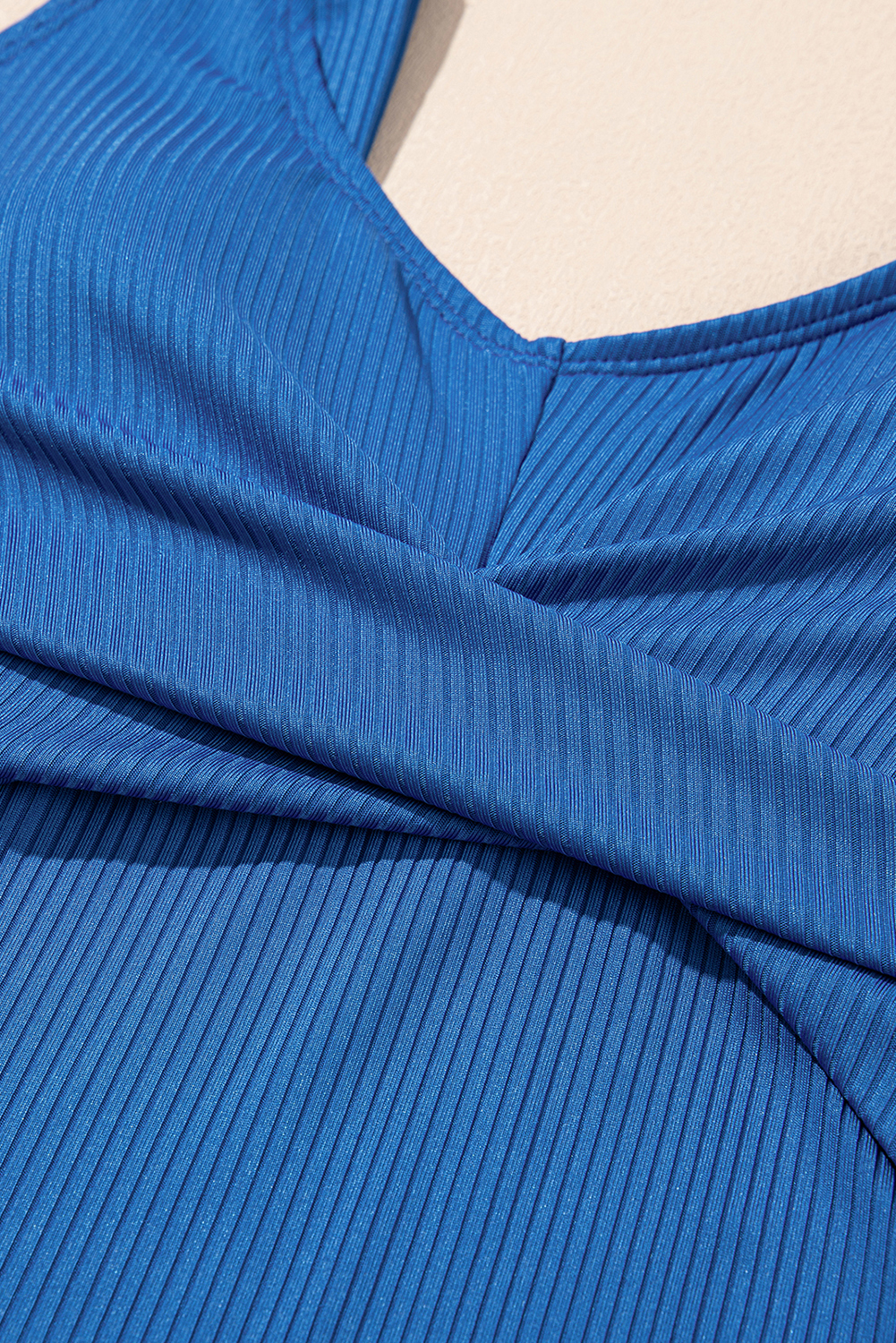 Women's Sky Blue Ribbed Knit Tank Skort Swimsuit – Stylish 2-Piece for Beach Getaways - Detail View 7 Women's Sky Blue Ribbed Knit Tank Skort Swimsuit – Stylish 2-Piece for Beach Getaways - Detail View 7