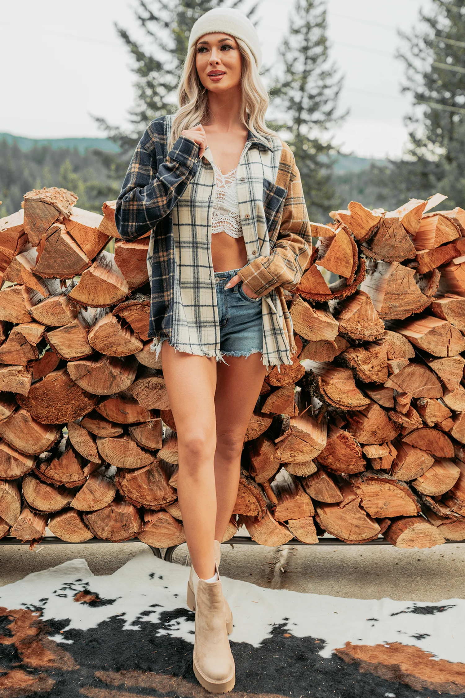 Multicolour Plaid Long Sleeve Shacket, Relaxed Fall Layering - Detail View 5 Multicolour Plaid Long Sleeve Shacket, Relaxed Fall Layering - Detail View 5