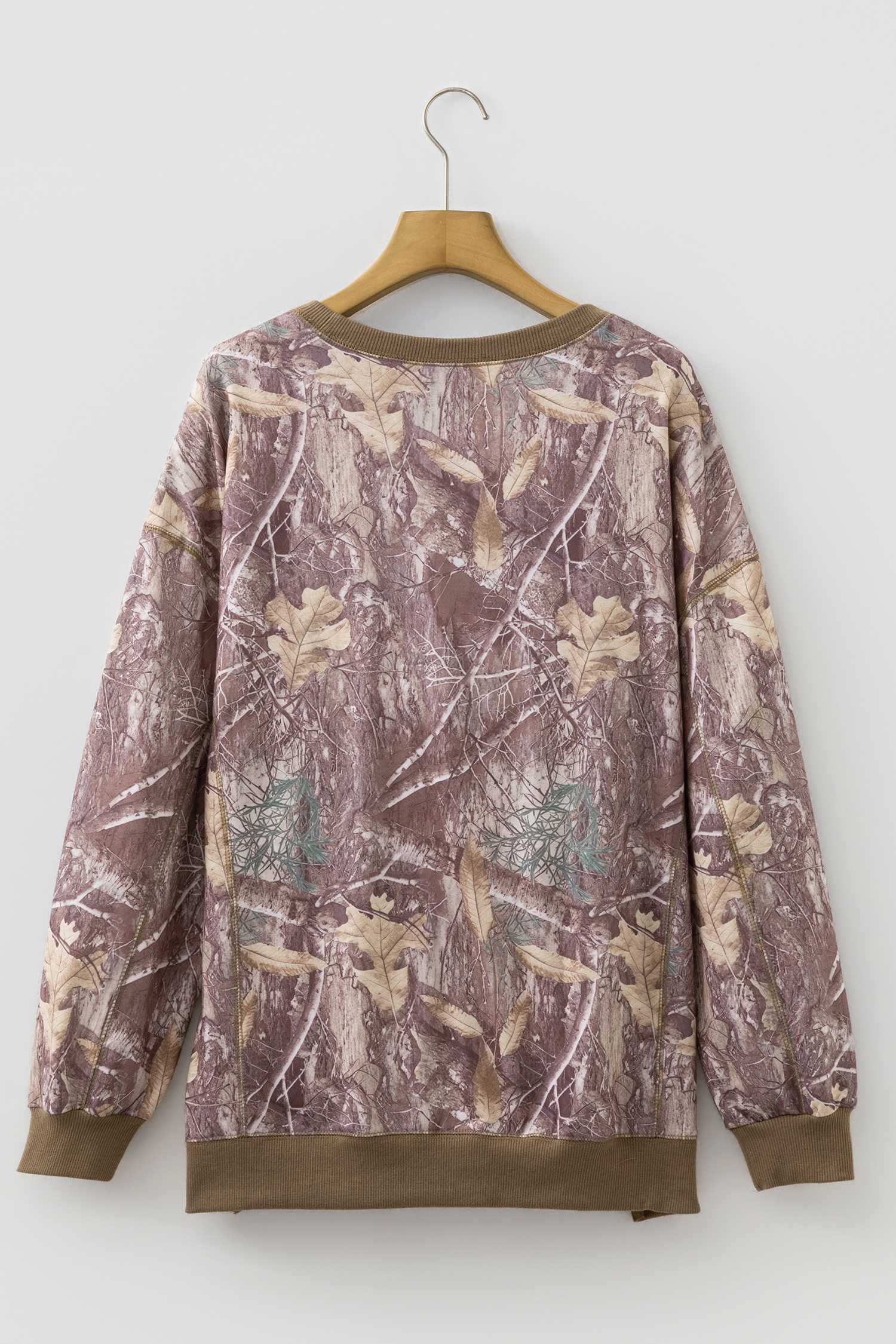 Casual Brown Camo Sweatshirt – Women's Long Sleeve Pullover - Detail View 8 Casual Brown Camo Sweatshirt – Women's Long Sleeve Pullover - Detail View 8