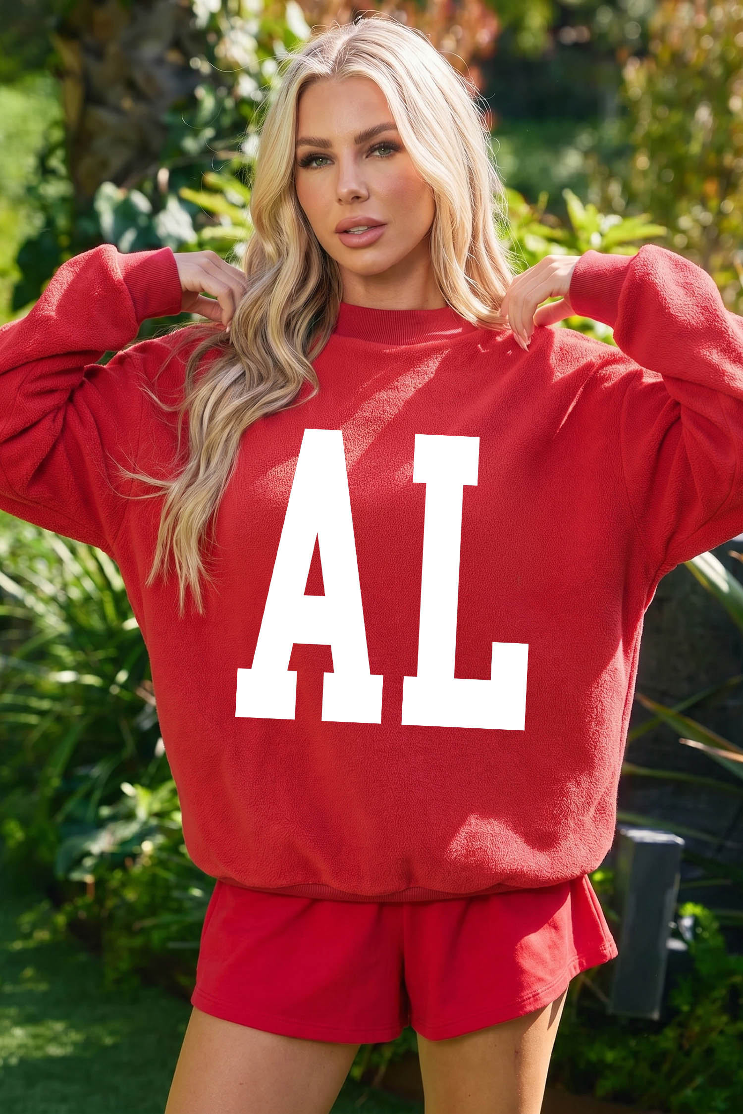 Women's Red Mock Neck Long Sleeve Sweatshirt for Autumn - Detail View 8 Women's Red Mock Neck Long Sleeve Sweatshirt for Autumn - Detail View 8