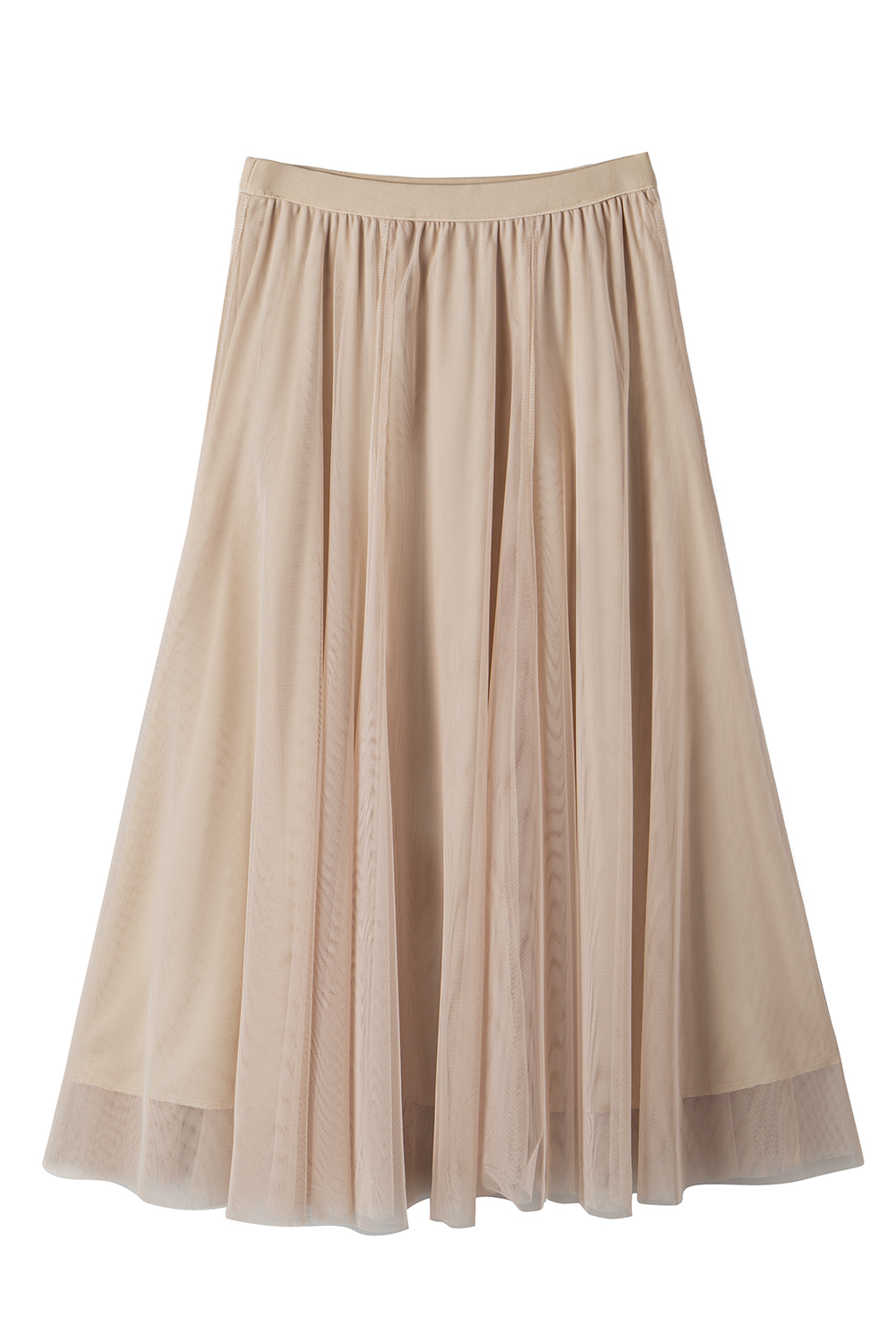 Women's Elegant Apricot Tulle Mesh Midi Skirt – High Waist Flared Long Skirt for Dates - Detail View 7 Women's Elegant Apricot Tulle Mesh Midi Skirt – High Waist Flared Long Skirt for Dates - Detail View 7