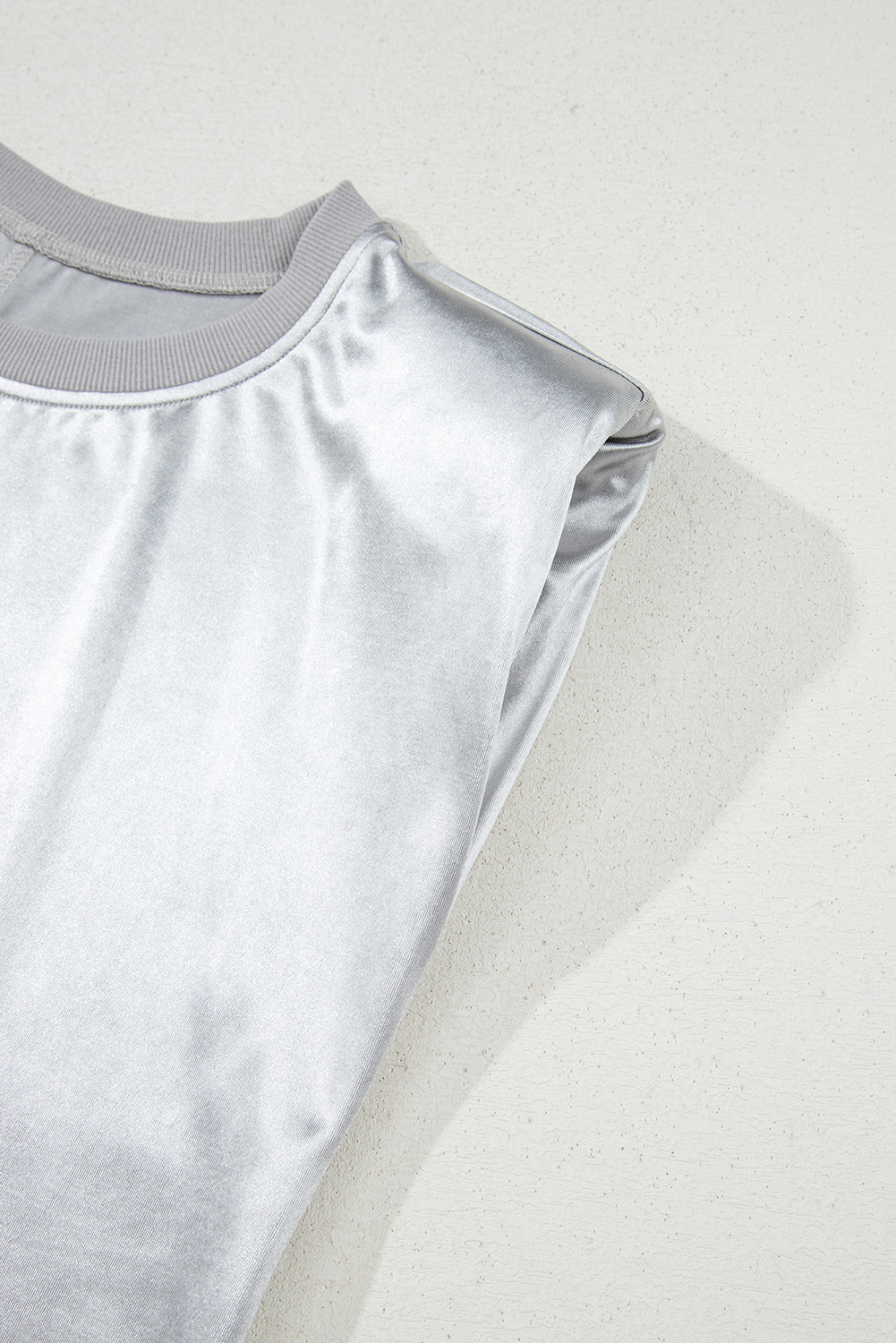 Women's Tank Top, Silvery Metallic, Crew Neck, Shift Silhouette, Casual, Sleeveless, Shimmering Finish, Summer Fashion, Daily Wear, Comfortable Fit, Solid Color, Versatile Style, Easy to Wear, Tops, Tank Tops - Detail View 8 Women's Tank Top, Silvery Metallic, Crew Neck, Shift Silhouette, Casual, Sleeveless, Shimmering Finish, Summer Fashion, Daily Wear, Comfortable Fit, Solid Color, Versatile Style, Easy to Wear, Tops, Tank Tops - Detail View 8
