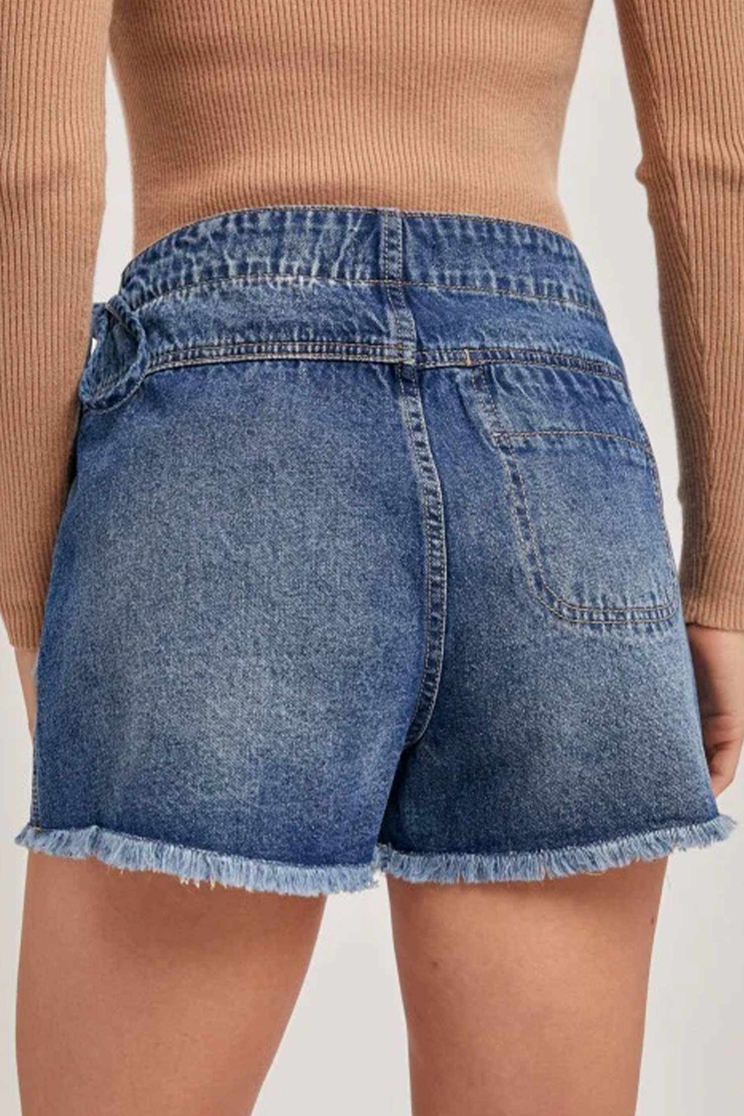 Casual Women's Denim Skort with Knot Detail – Ashleigh Blue High Waist Wrap Skirt for Daily Wear - Detail View 2 Casual Women's Denim Skort with Knot Detail – Ashleigh Blue High Waist Wrap Skirt for Daily Wear - Detail View 2