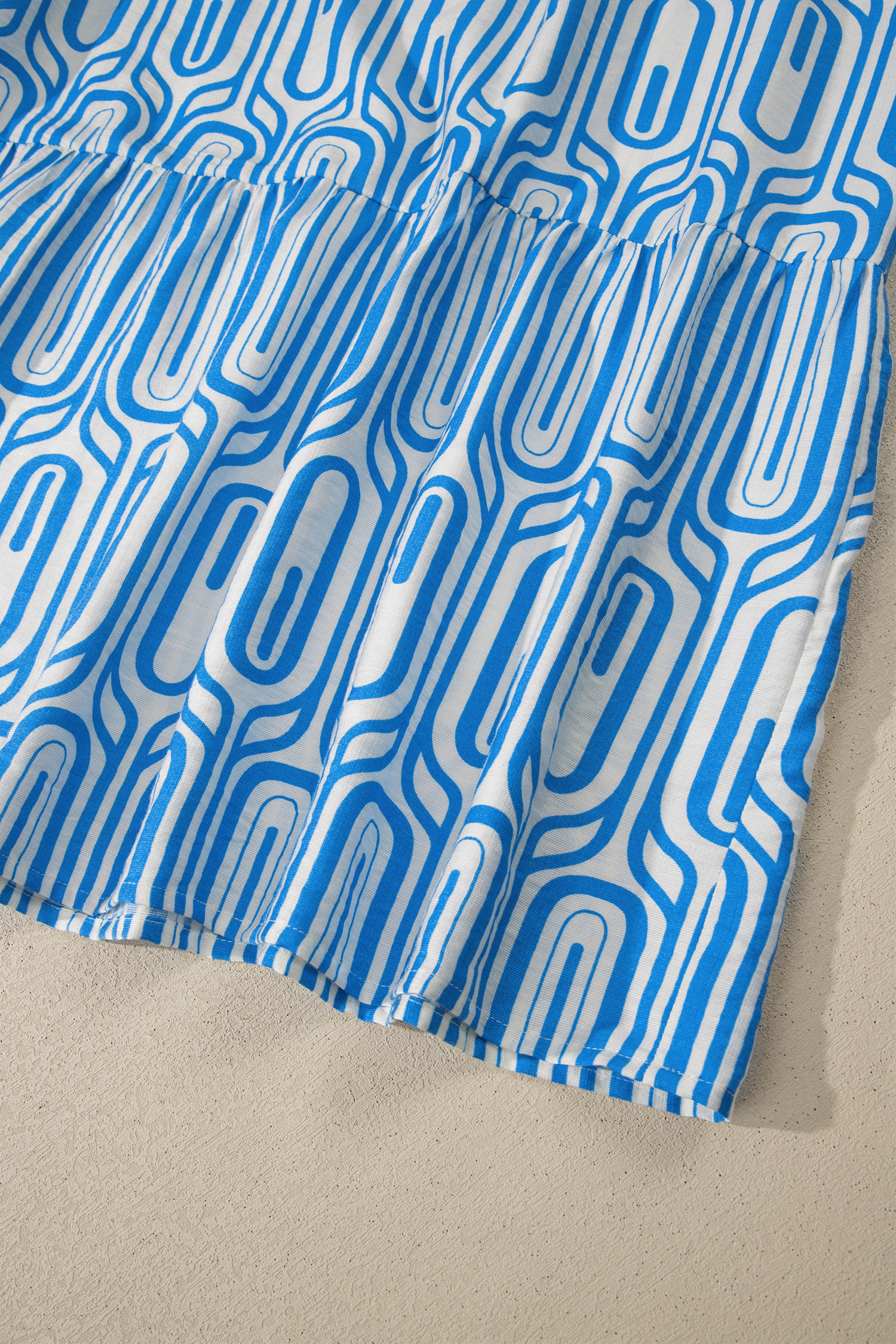 Women's Sky Blue Geometric Print Maxi Dress – V Neck Contrast Trim Southern Belle Style Long Dress - Detail View 13 Women's Sky Blue Geometric Print Maxi Dress – V Neck Contrast Trim Southern Belle Style Long Dress - Detail View 13