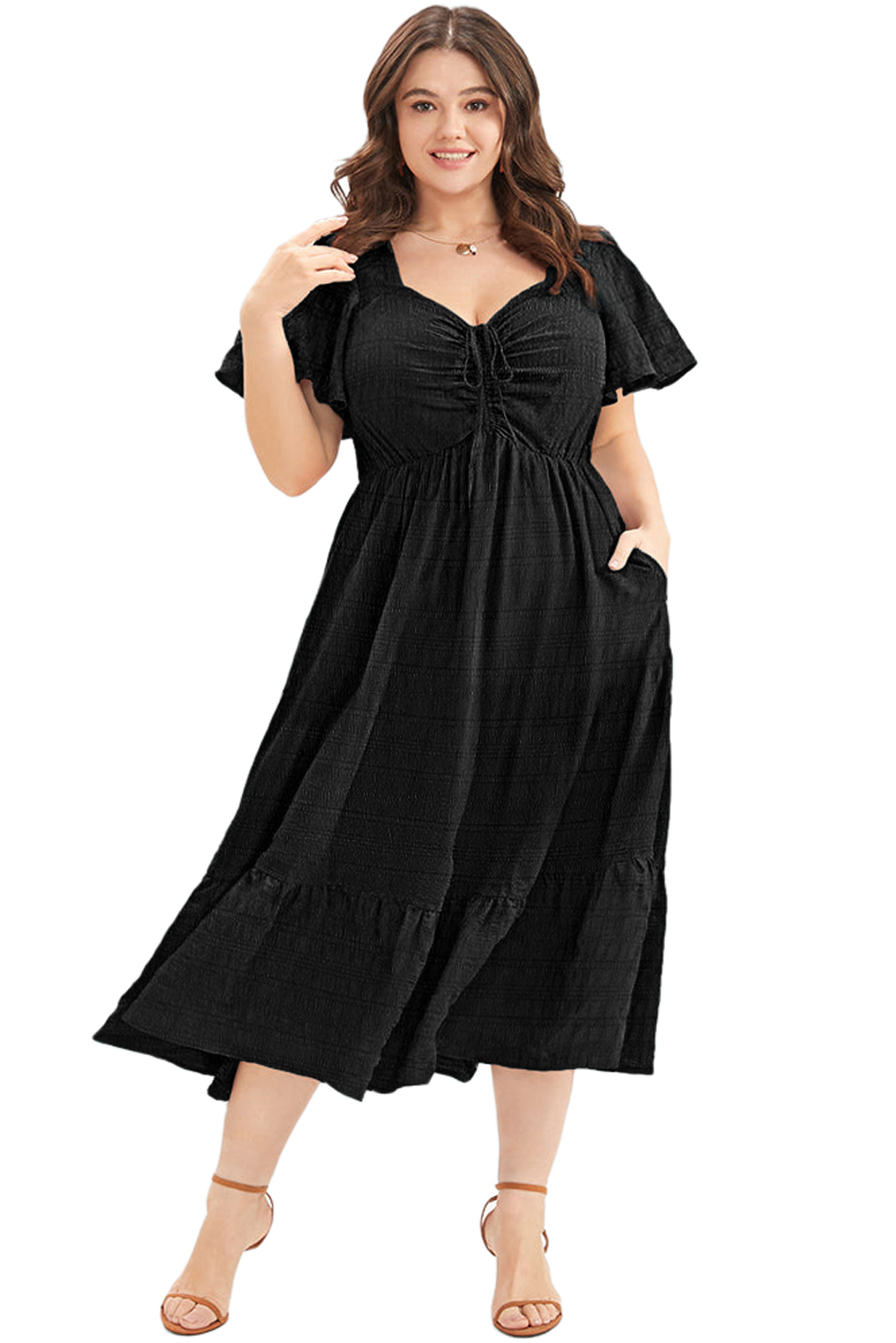 Chic Black High Waist Midi Dress for Plus Size Women – Perfect for Daily Wear - Detail View 2 Chic Black High Waist Midi Dress for Plus Size Women – Perfect for Daily Wear - Detail View 2