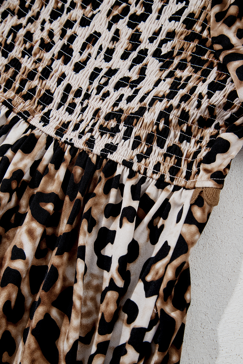 Women's Maxi Dress, Brown Leopard Print, Bubble Sleeve, Square Neck, Casual Dress, Summer Fashion, Trendy Outfit, Elegant Style, Flowy Look, High Waist, Puff Sleeve, Daily Wear, Polyester Dress, A-Line Silhouette - Detail View 12 Women's Maxi Dress, Brown Leopard Print, Bubble Sleeve, Square Neck, Casual Dress, Summer Fashion, Trendy Outfit, Elegant Style, Flowy Look, High Waist, Puff Sleeve, Daily Wear, Polyester Dress, A-Line Silhouette - Detail View 12
